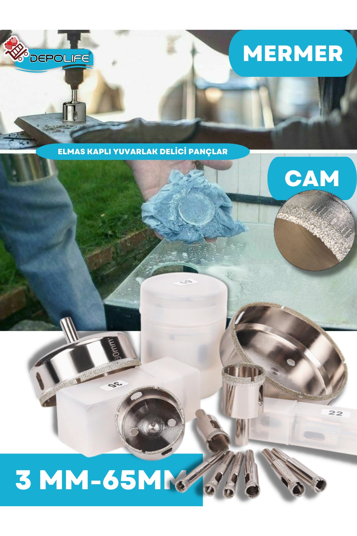 3mm Mermer Granit Fayans Cam Yuvarlak Delme Panç Elmas Uç Yuvarlak Açma Matkap Için Boru Tipi Karot