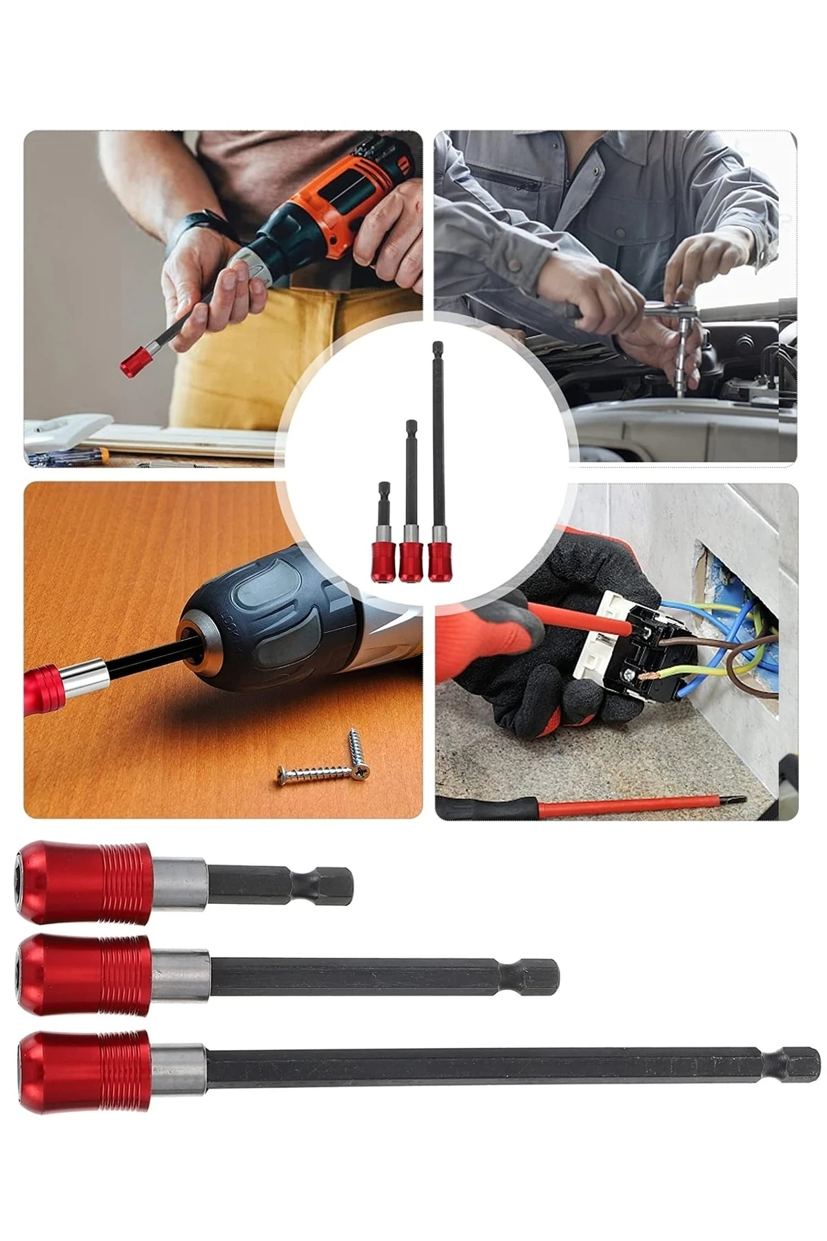 Hızlı Vidalama Adaptörü Bit Vidalama Uzatma Aparatı Altıgen 1/4 Hex Bits Şaftlı 3 Parça