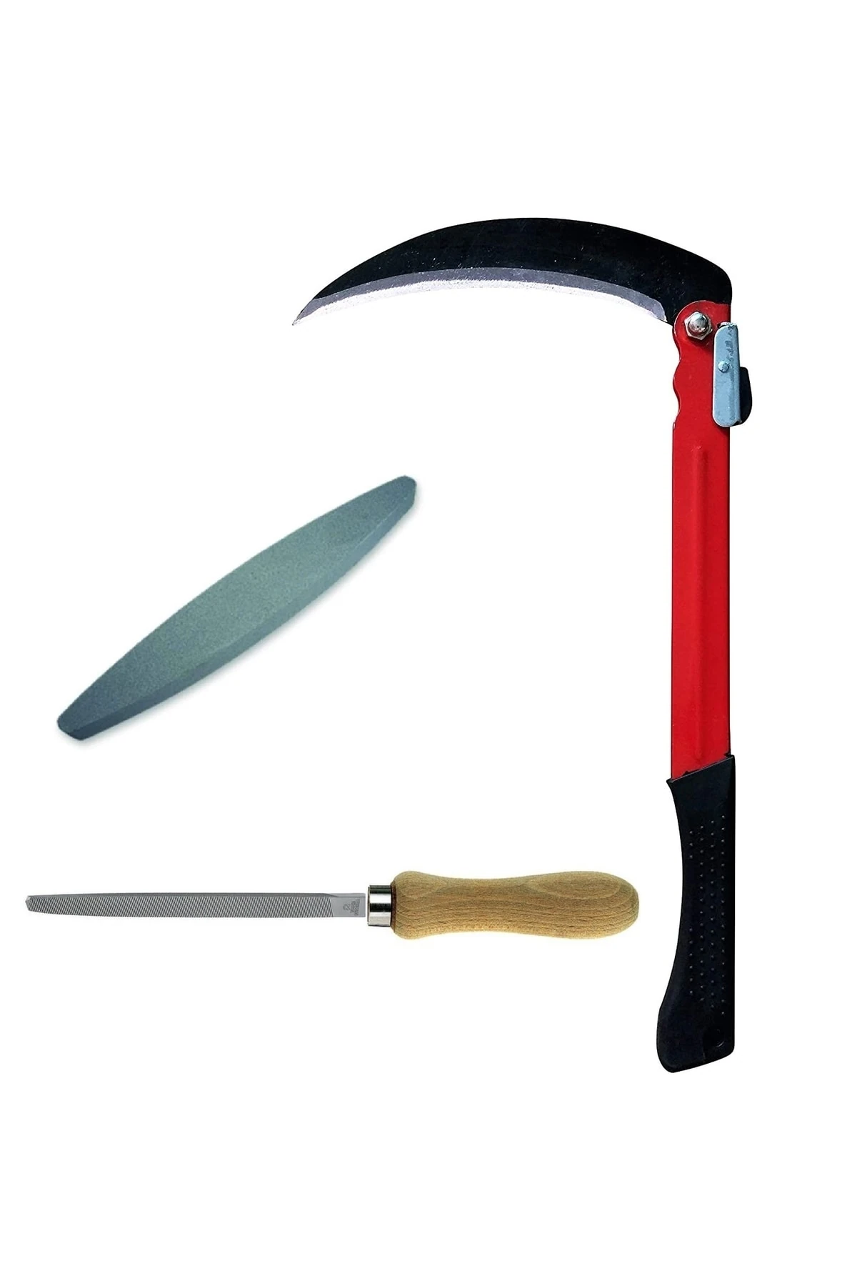 Katlanır Tırpan Ağaç Dal Ot Çalı Kesme Budama Orak Ve Tırpan Taşı Eğe Bileme Seti 3 Parça Bahçe Seti