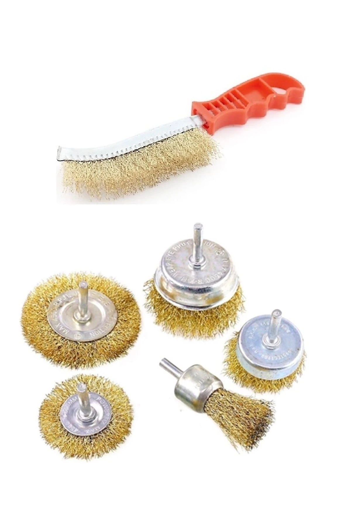 6 Parça Pimli Matkap Için Tel Fırça Seti Saplı Çelik Tel Fırça Seti Silindir Konik Set
