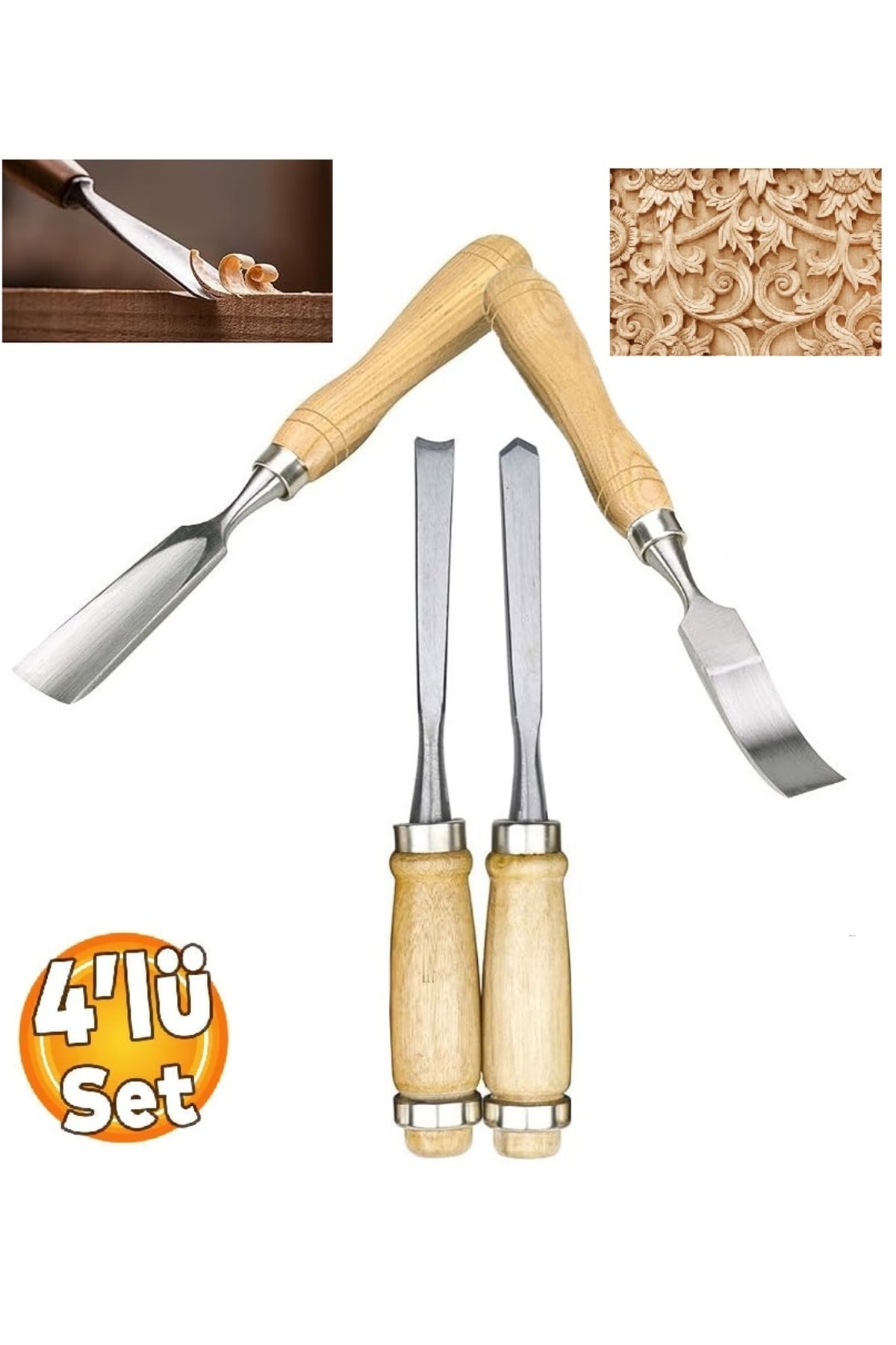 Ahşap Oyma iskarpela Kıvrık Alet seti Oval Düz Bükey Oyma yontma 4 lü Bıçak Seti Kuksa Kaşık Tas