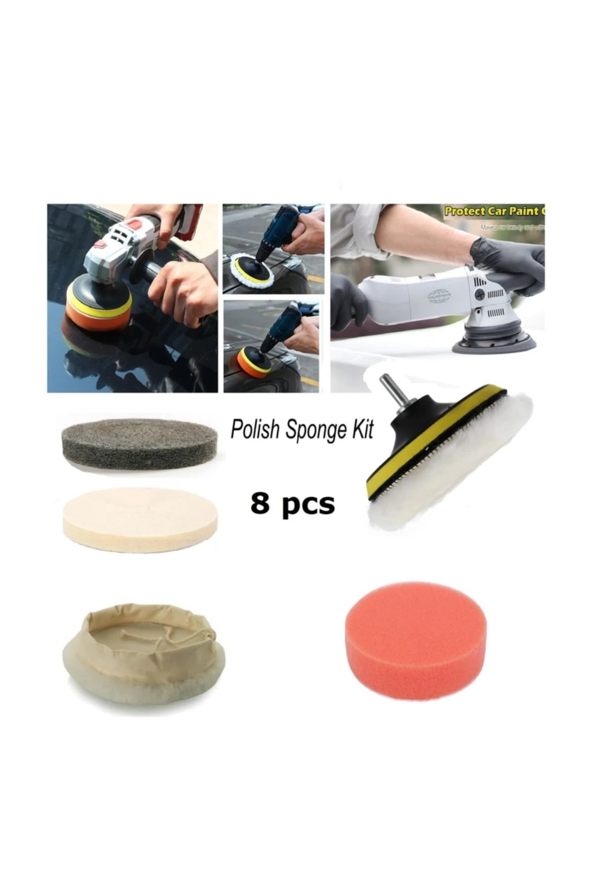 Polisaj Seti Oto Kaporta Boya Cizik Giderici Ve Fayans Metal  Parlatma Yün Keçe Sünger Zımpara