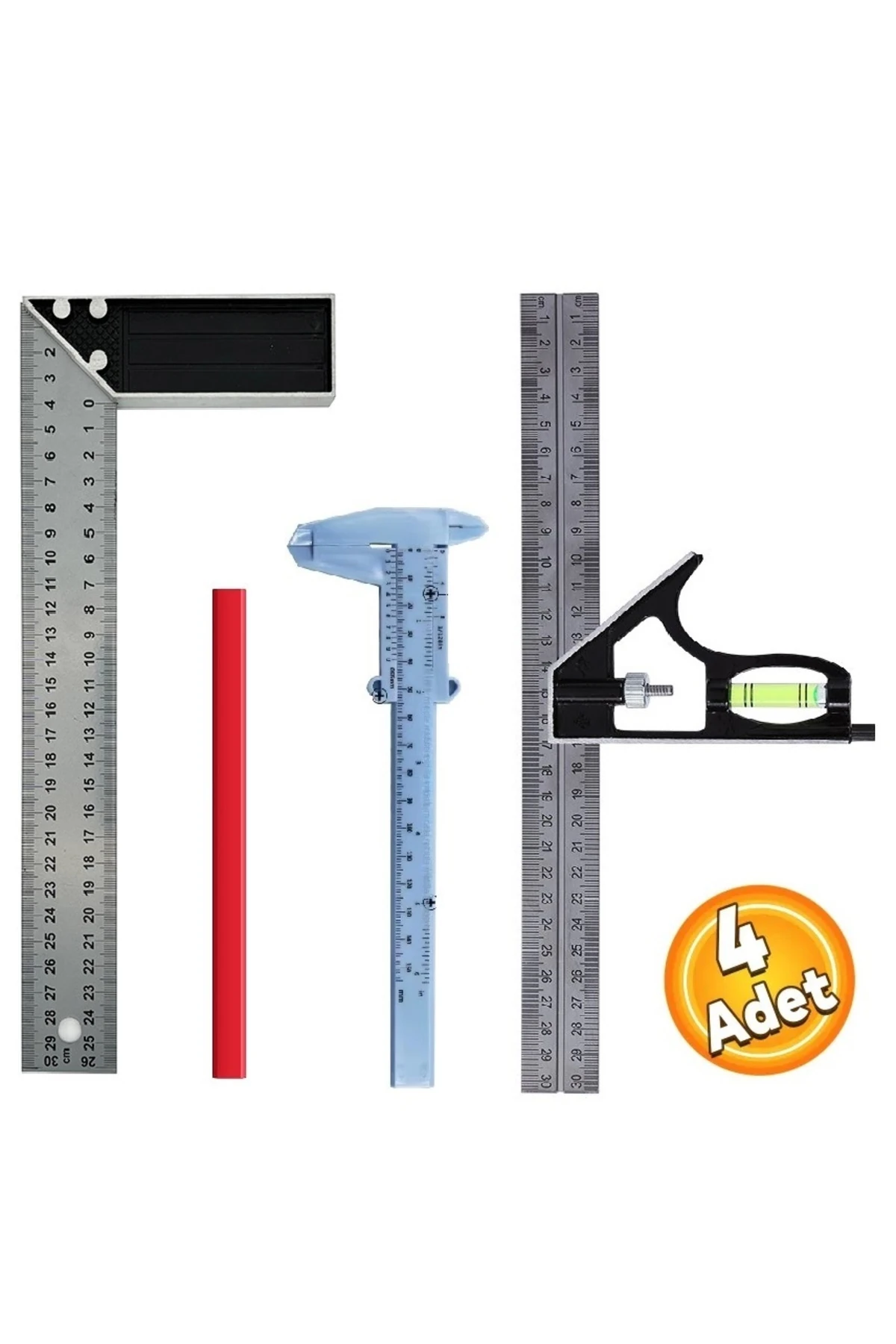 Kombine Su Terazili Ayarlı gönye Kumpas Marangoz Mühendis Cizim Seti 45 90 derece