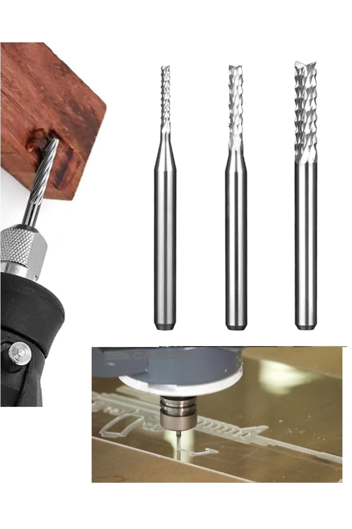 Carbide Bit End Mill Freze Cnc Tunsten Karbür Ucu Kesici bıçak Ahşap Alüminyum işleme 3lü