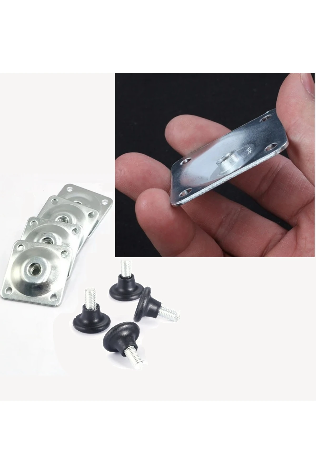 Mobilya için ayarlı ayak montaj braketi ve papuç seti 4 lü set Dolap Şifonyer ayarlanabilir Ayağı