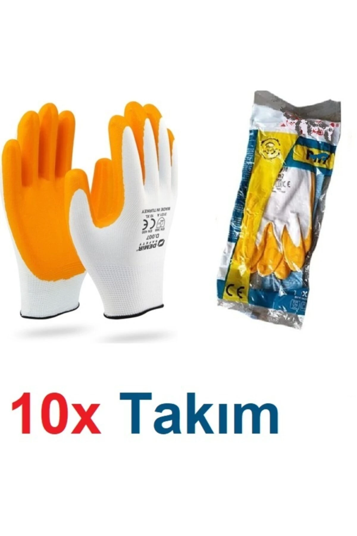 Demir Çalışma Koruyucu Nitril Eldiven Seti 10 Lu Takım Eldiven Xl Pamuklu Örme Lateks Kaplama