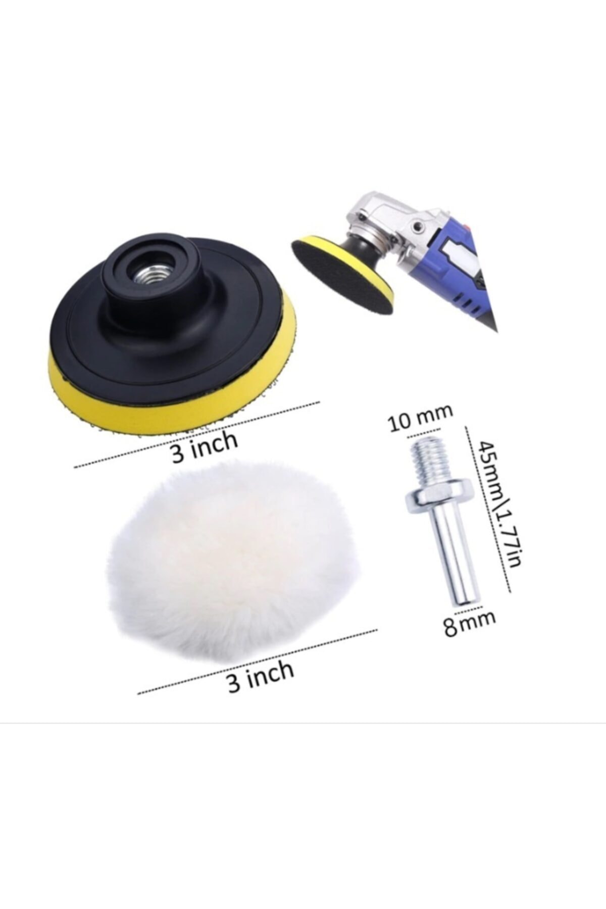 Oto Araç Kaporta Boya 115 mm Cırt Taban Pasta Cila Bone Polisaj Seti Matkap Uyumlu Zımpara
