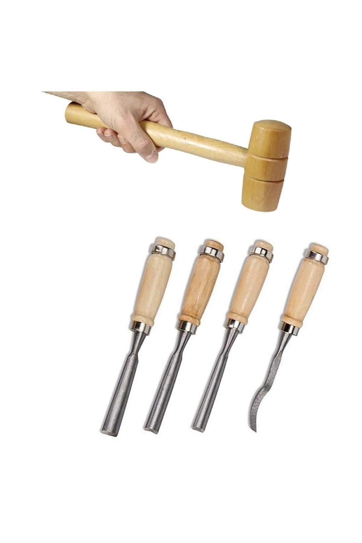 Ahşap Oyma Iskarpela Bıçak Alet Seti Kaşık Kuksa Oval Düz Oyma Yontma Torna Çakısı 4 Parçalı Set