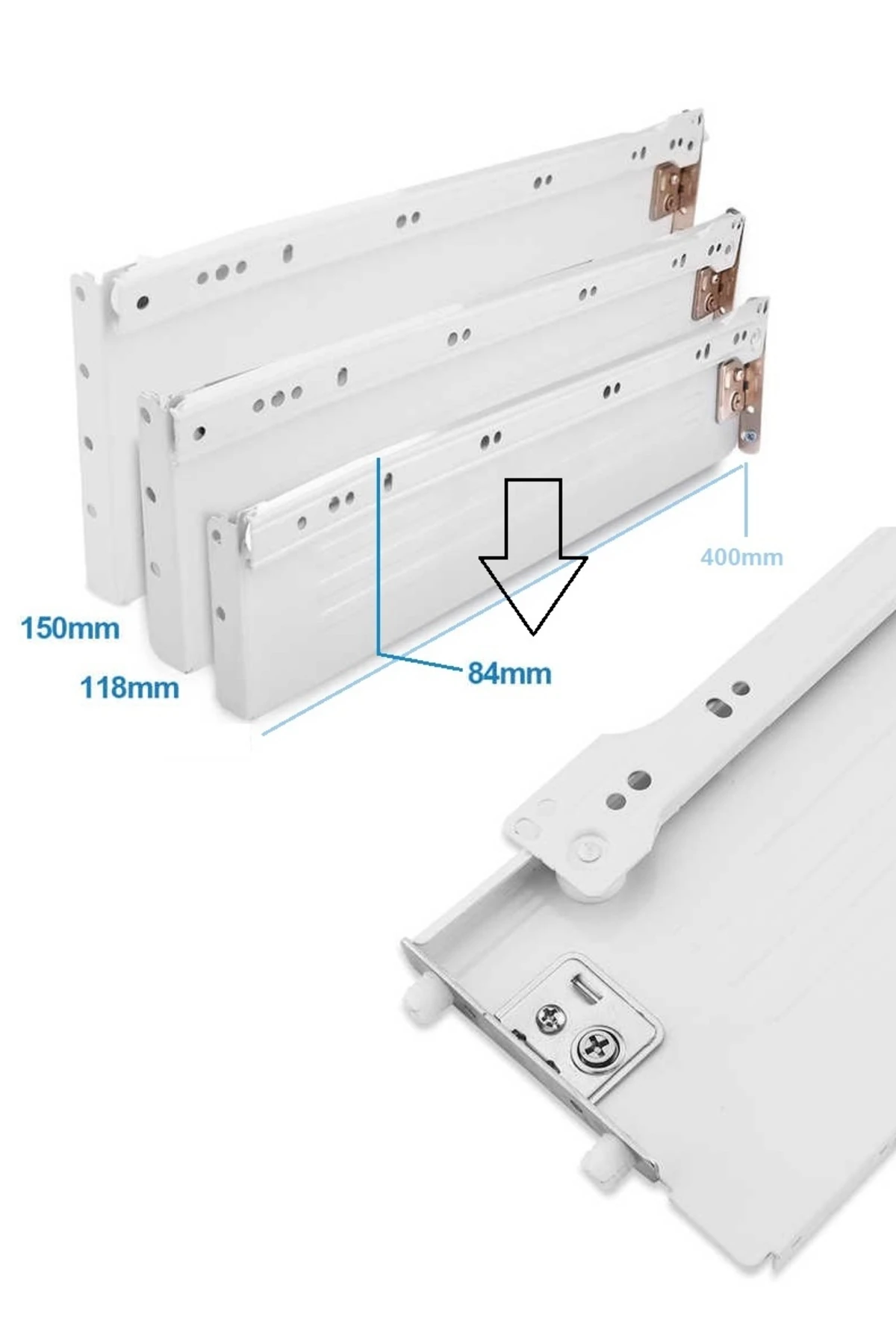 YANAKLI ÇEKMECE RAYI Metal Kenarlı Mutfak çekmece