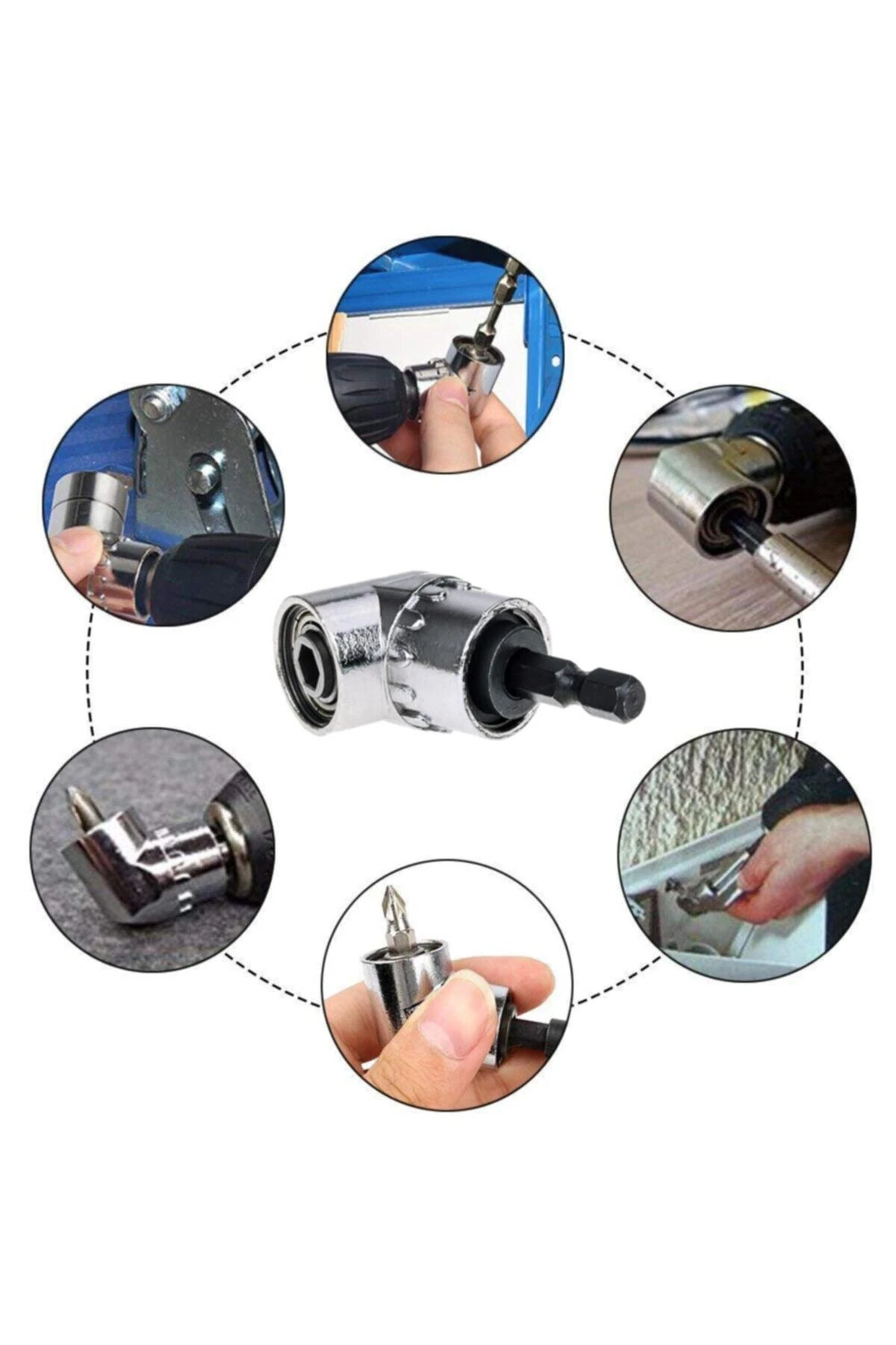 Köşe Vidalama Delme Kör Nokta Aparatı 1/4 Hex Matkap Adaptörü Kısa Ve Uzun Altıgen Girişli 2li Set