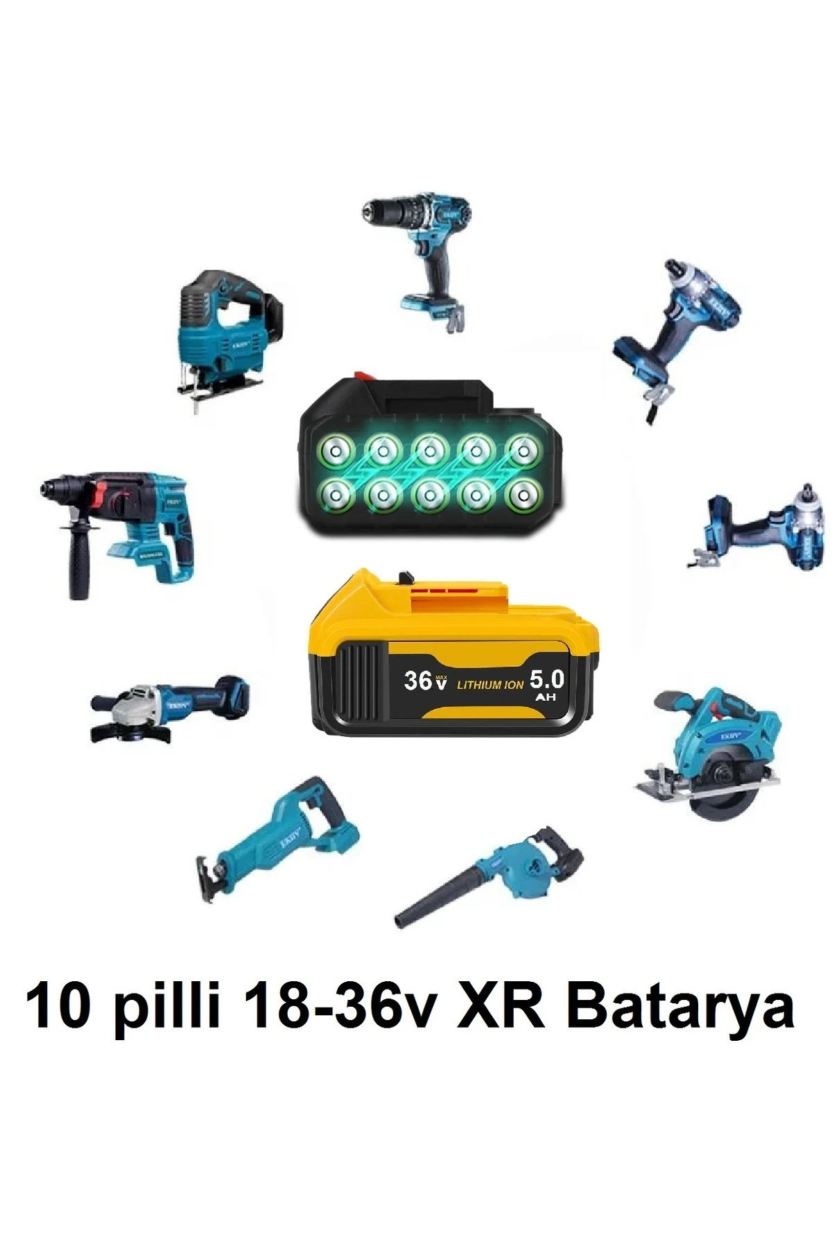 Şarjlı Matkap Için Yedek Batarya 18v 21v 36v Volt Şarjlı Makine Aküsü 10lu 18650 pil grubu 5.0 Amper