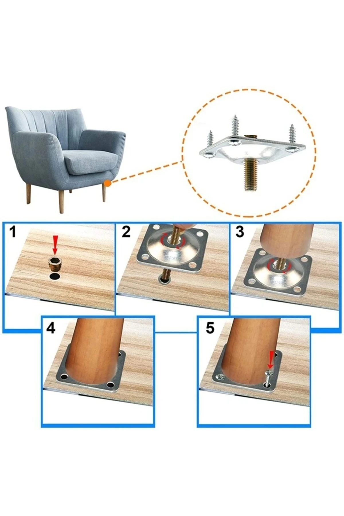 Mobilya Ayak montajı için m8 tabla 48x48cm 4 lü braket çekyat koltuk masa ayak montaj demiri