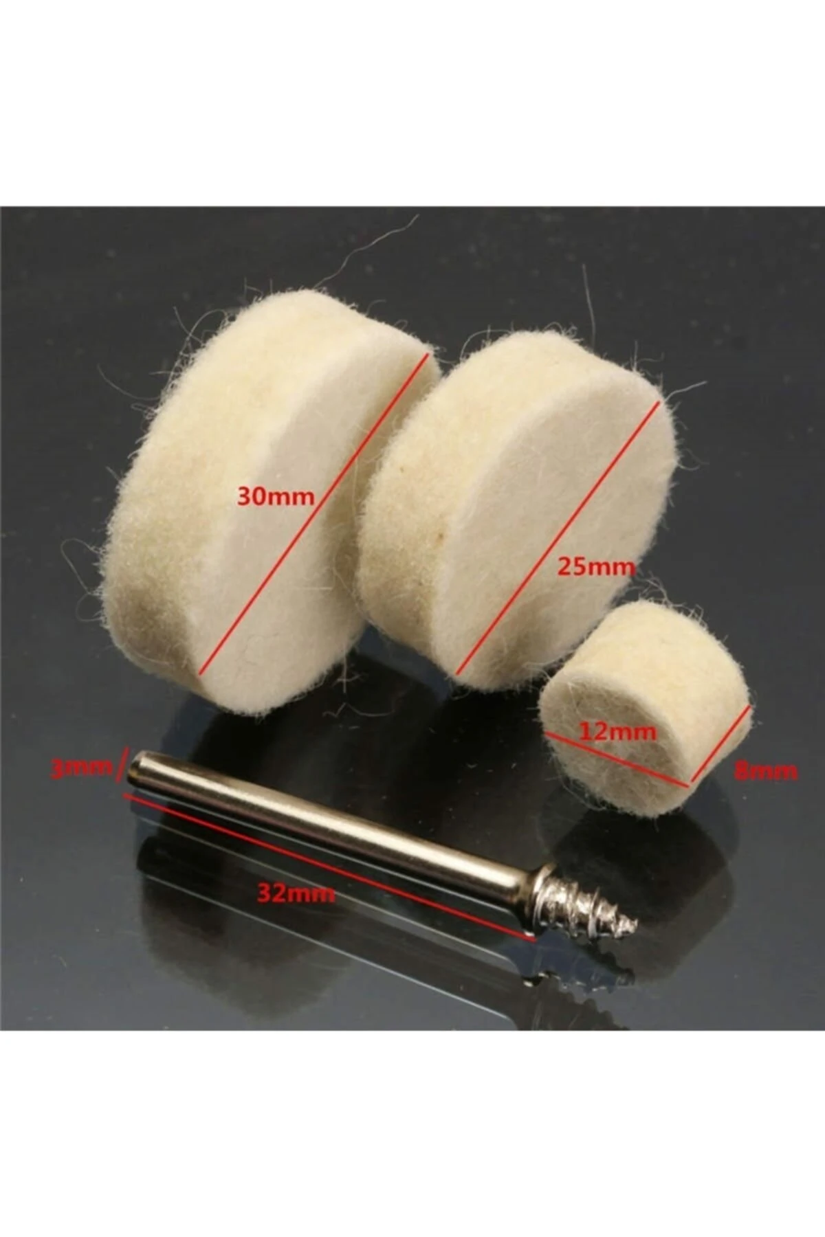 Polisaj Cila Parlatma Keçesi Yün Matkap Ucu Keçe Dremel 13/25/30mm Toplam 30 Adet Keçe 3 Aparat