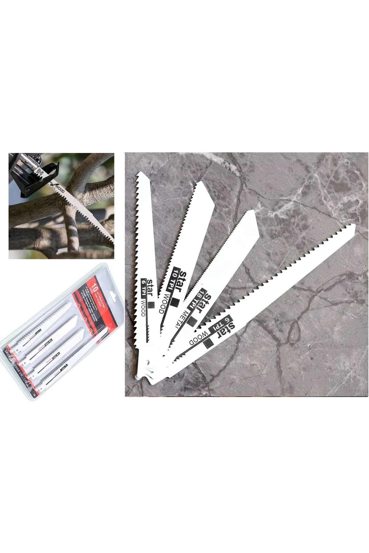 Tilki Kuyruğu Testeresi Seti 10 Parçalı Set Ahşap Metal Kemik Plastik Kesme Testere Ucu