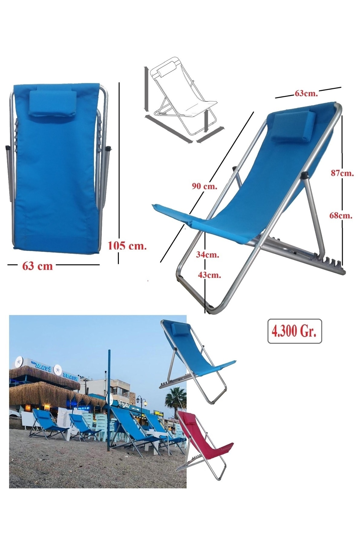 Balkon Teras Bahçe Şezlong Katlanır Yastıklı 5 Kademe Ayarlı Yatar Rahat Plaj Balıkçı Tv Koltuğu