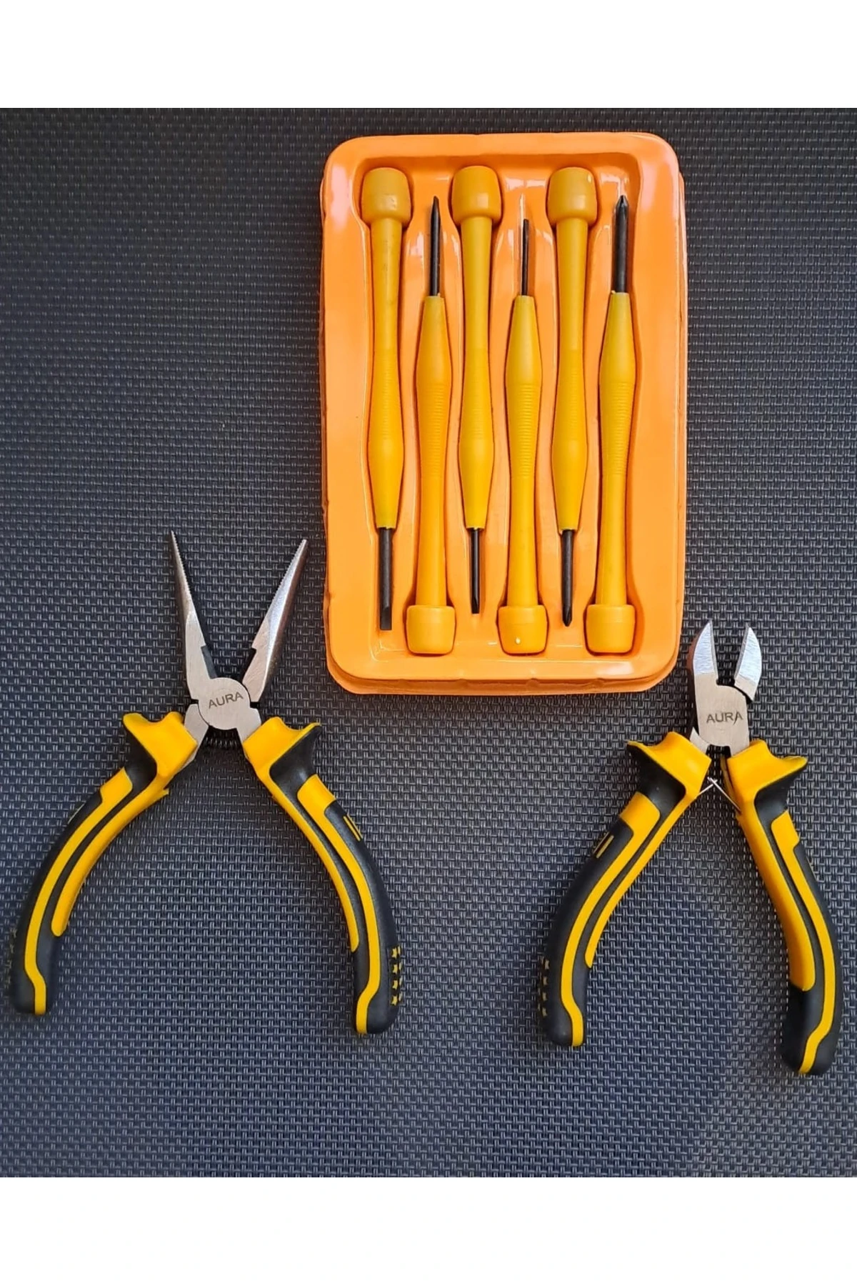 Mini garga burun Mini Yan Keski Pense 6 li Saatci Tornavida seti  Kargaburun düz yıldız tornavida