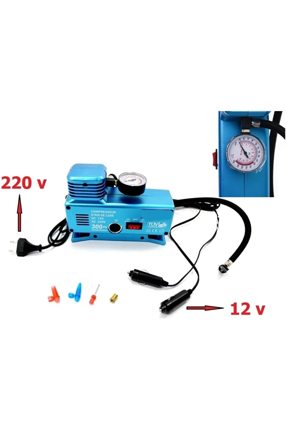 220 Volt-12 Volt 300 Psi Kompresör Lastik Hava Şişirme Oto Pompası