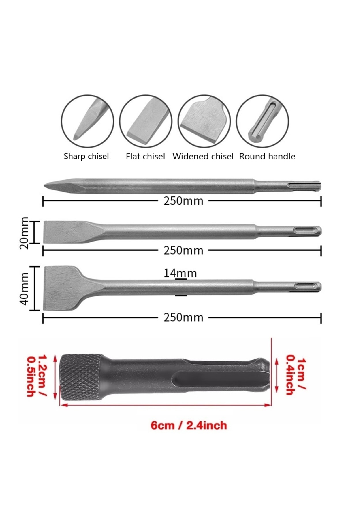 Kırıcı Delici Matkap Için Sds Plus Matkap Uç Seti Murç Keski 1/4 Hex Vidalama Adaptörü 4 Parça