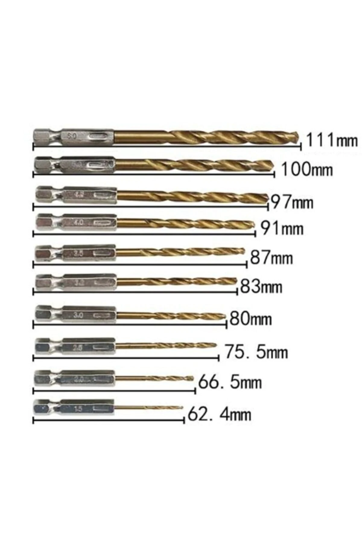 Hss Çelik Titanyum Kaplı Matkap Uç Seti 10 Parça Altıgen Saplı 1/4 Hex Ahşap Metal Uç Takımı