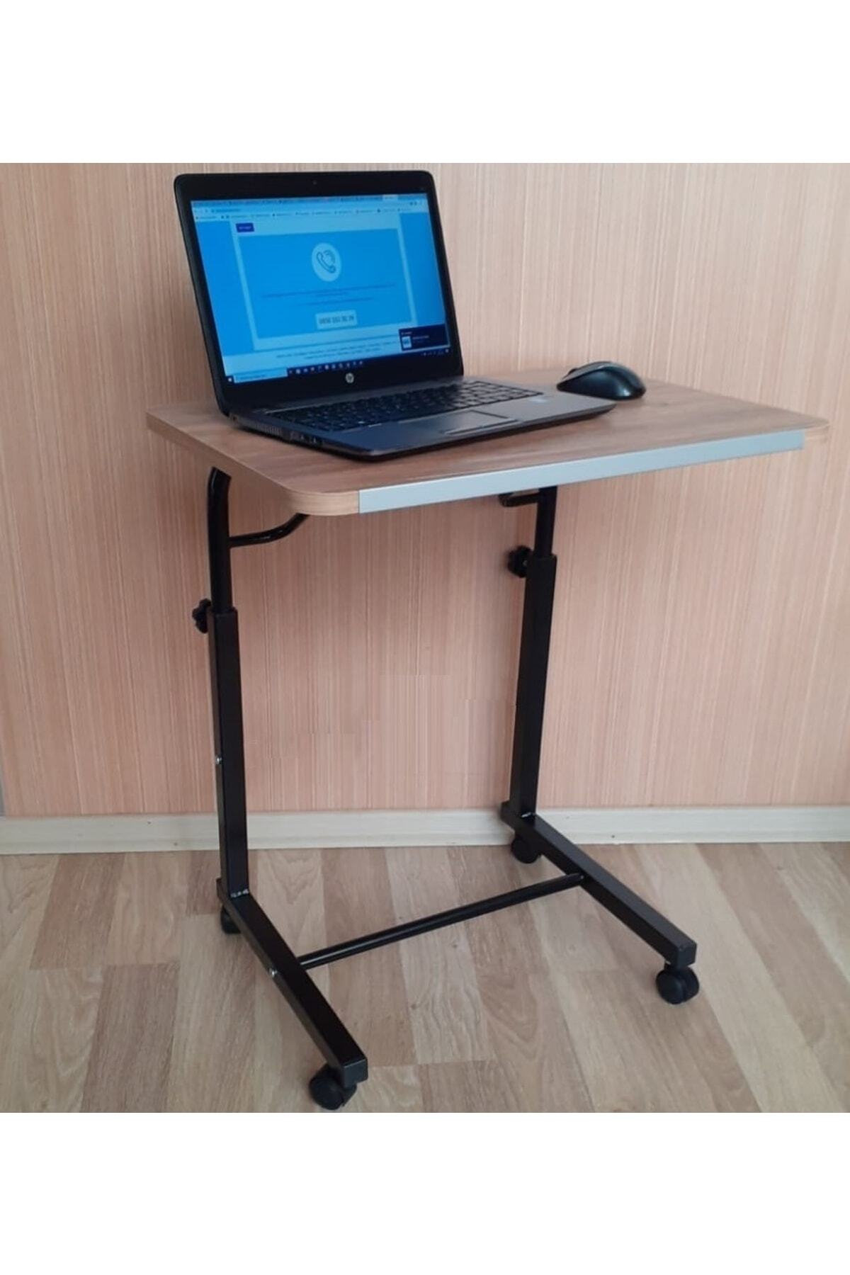 Notebook Laptop Bilgisayar Çalışma Masası Eğim Yükseklik Ayarlı Tekerlekli Servis Sehpası Ceviz