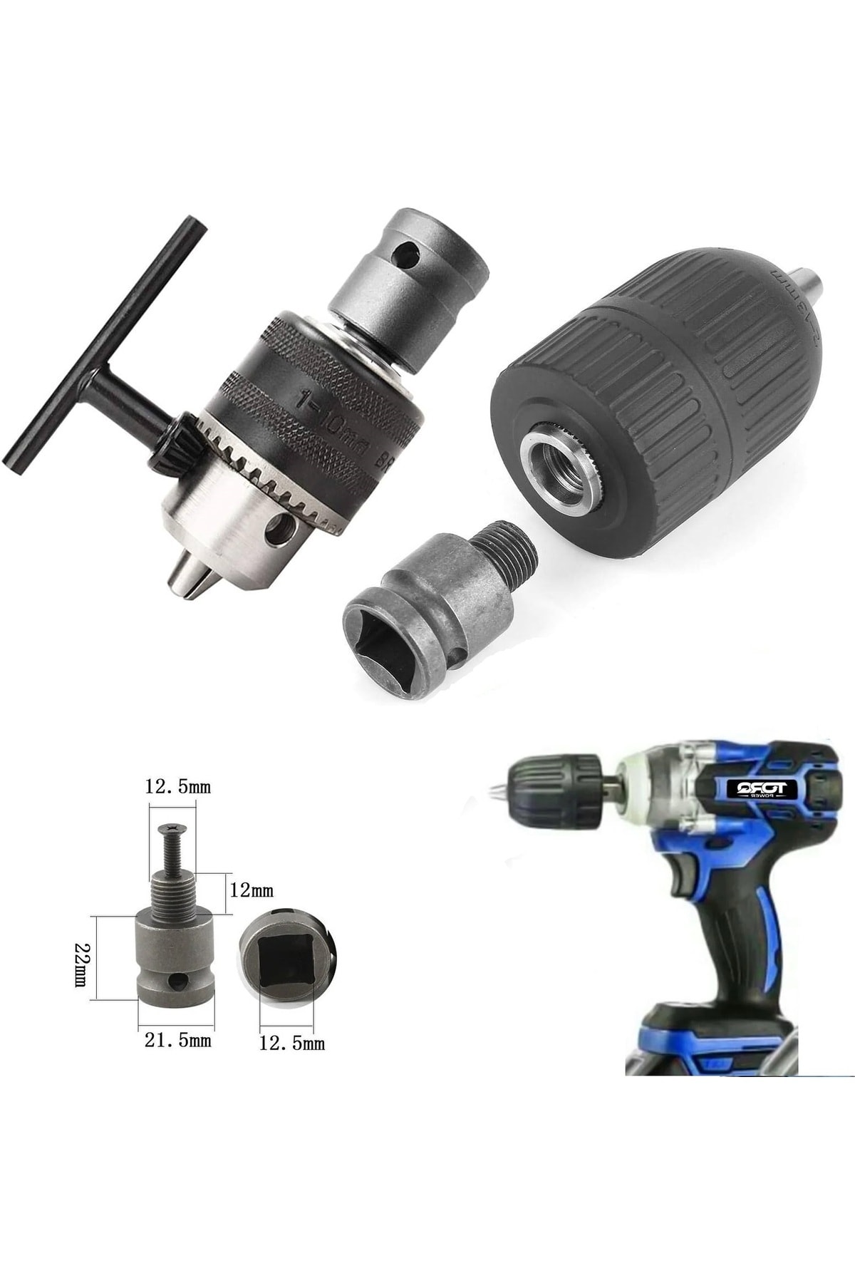 1/2 Matkap Chuck Mandren Adaptör Somun Sökme Makinesini Hex Bits Vidalamaya Dönüştürme Aparat Seti