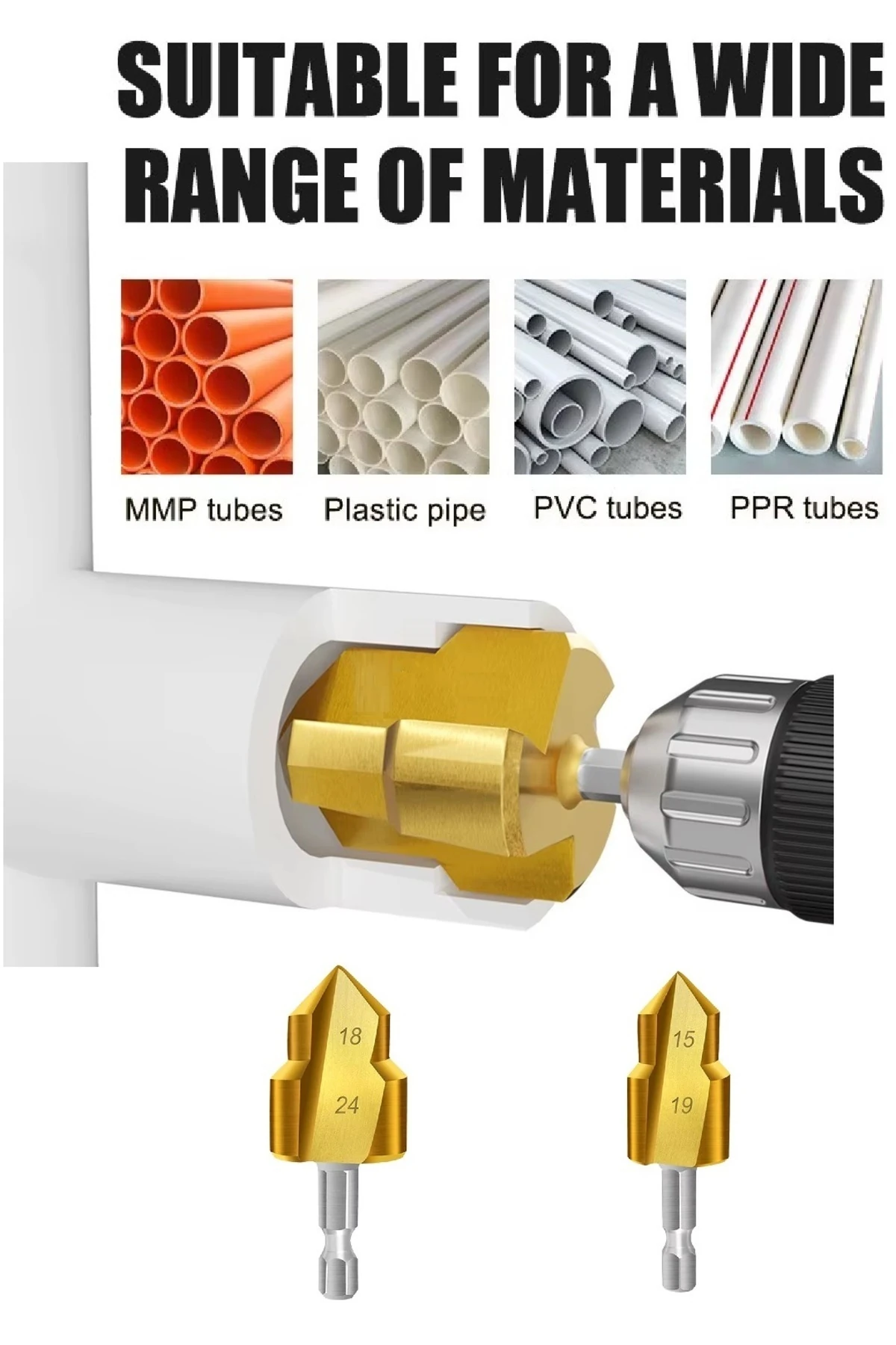 Sıhhi Tesisatçı için Çelik Genişletici Matkap Ucu Seti PPRC Su Boru Onarma Havşası Raybalama Aparatı