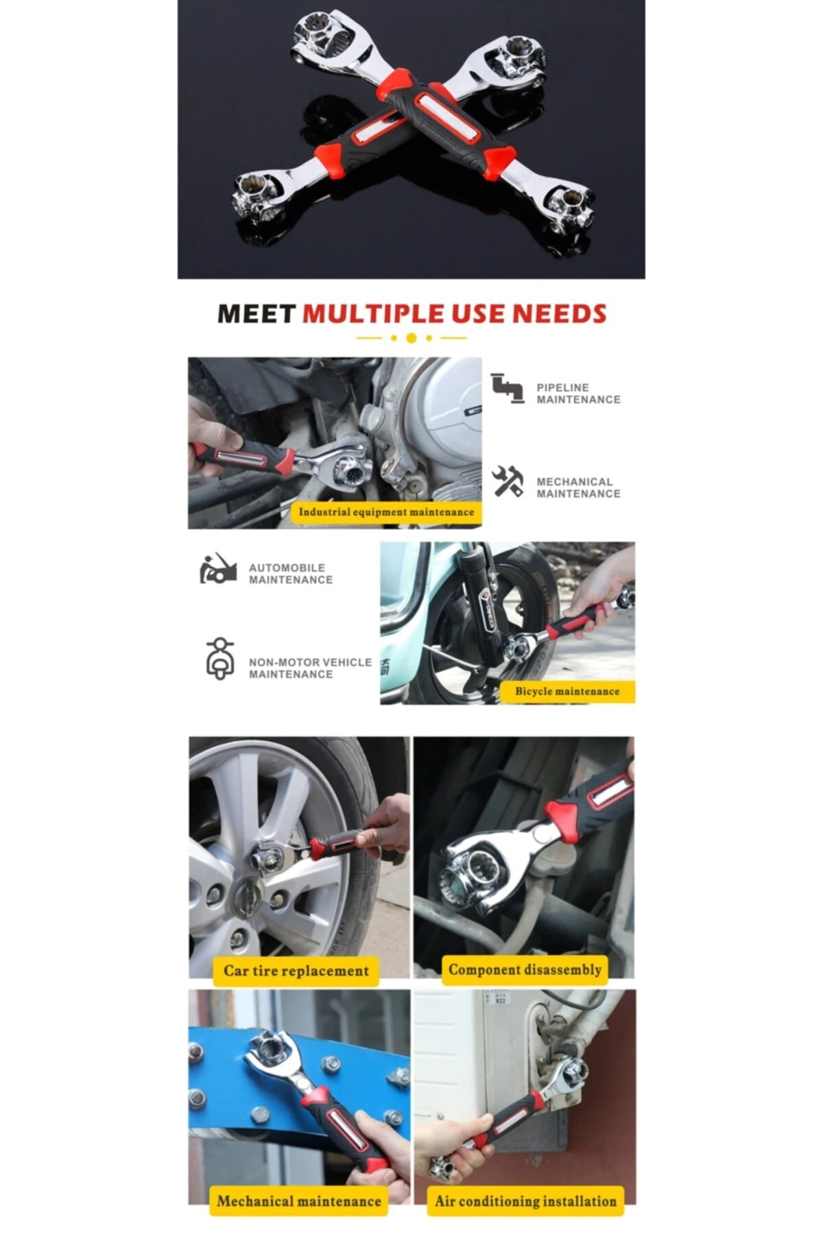 Çok Fonksiyonlu Lokmalı Alet Seti Sökme Takma Mafsallı 360 Derece Döner Şaft Professional Paslanmaz