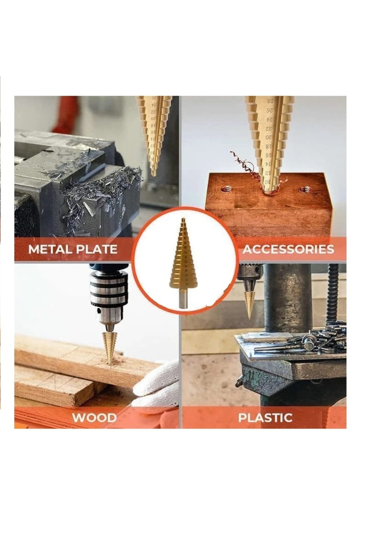 HSS Matkap Freze Uc Seti Pah Kırma Raybalama Kademeli Adım Delik Açma ucu Kozalak Kesici Titanyum