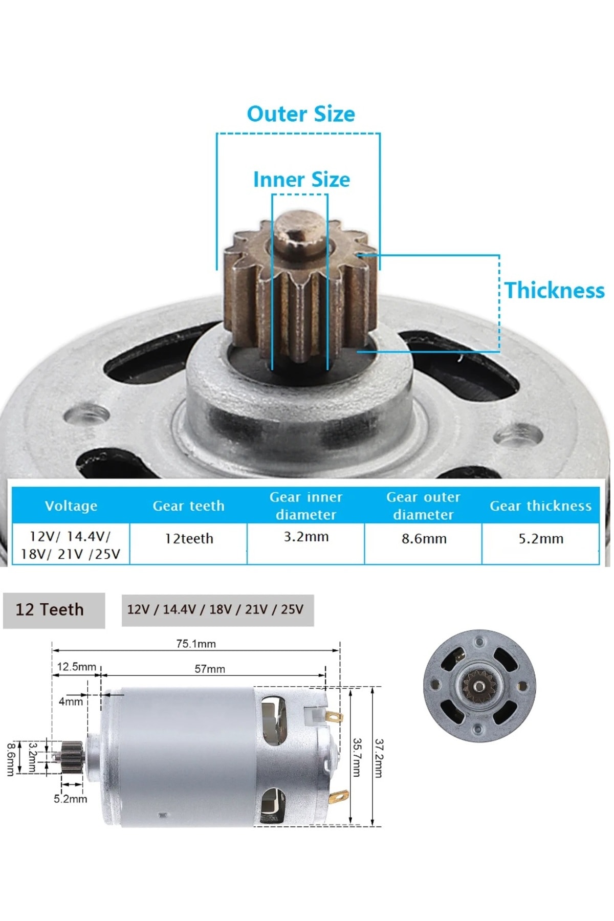 şarjlı Matkap motoru RS550 DC Motor 12V mikro Motor Akülü Matkap motoru 12 diş çarklı
