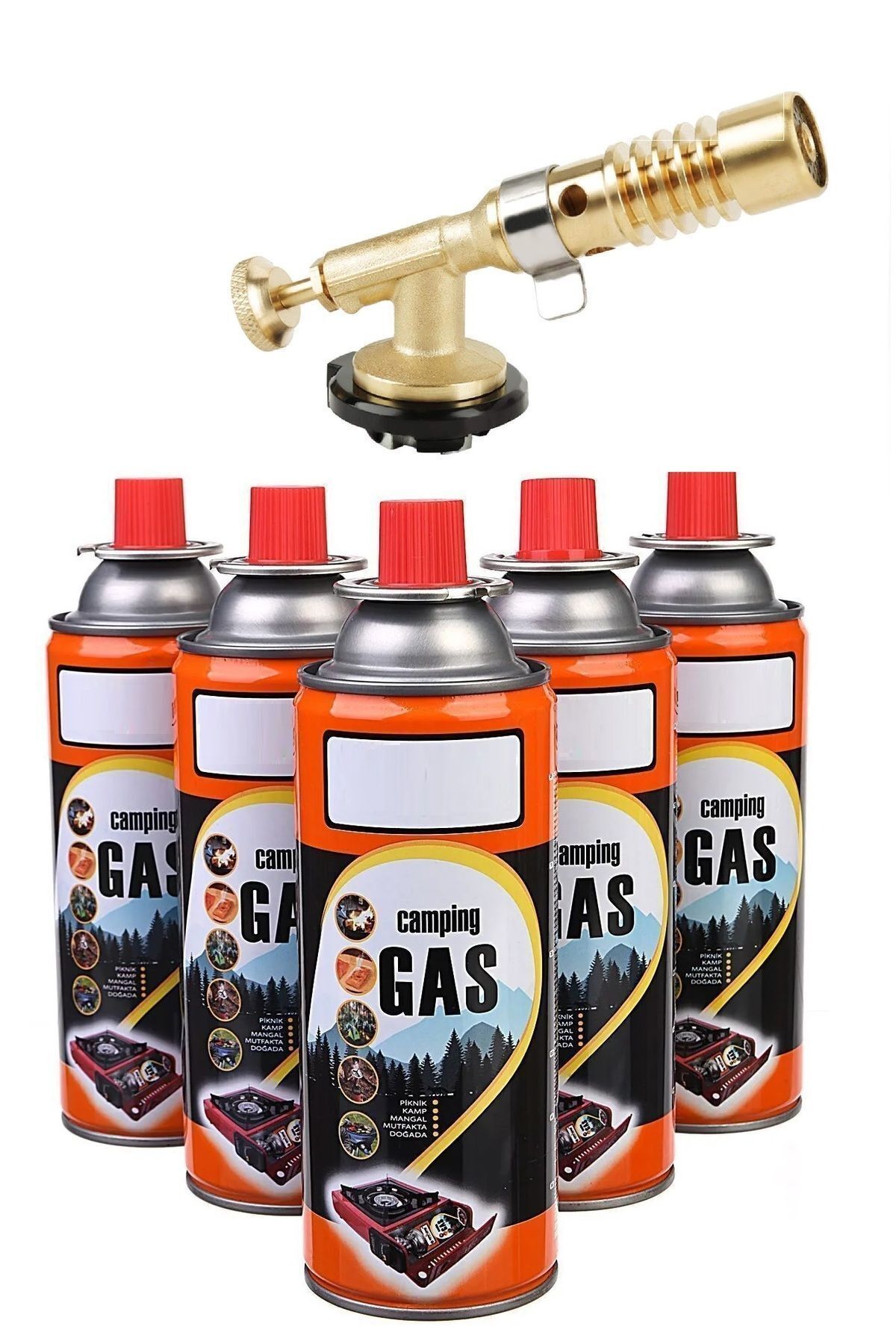 Tamirci Kaynak Şalama Pürmüzü Yüksek Alevli Metal Kafa Pürmüs Torch Ve 5li Kamp Gazı Seti 400ml