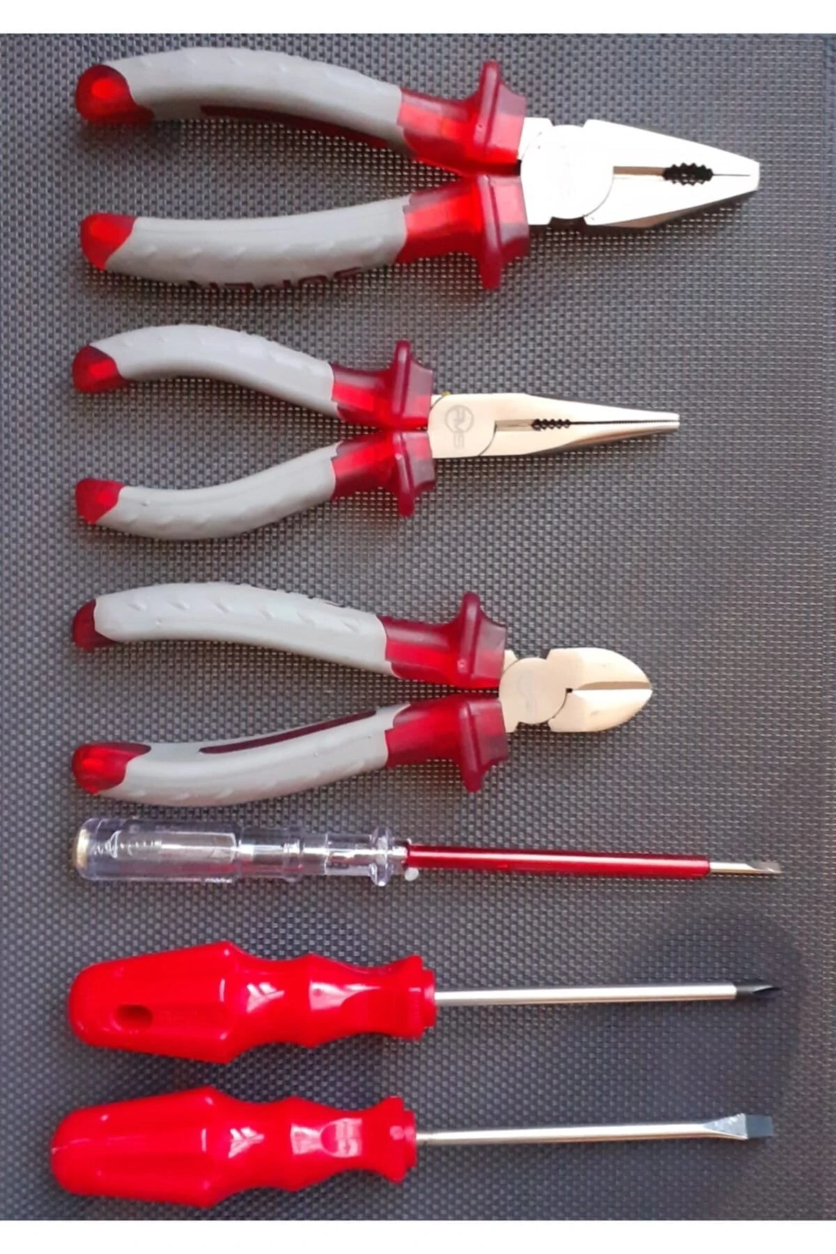 Pense Yan Keski Seti Manyetik Düz Yıldız Tornavida Kontrol Kalemi Takımı 6 Parça Izoleli Set