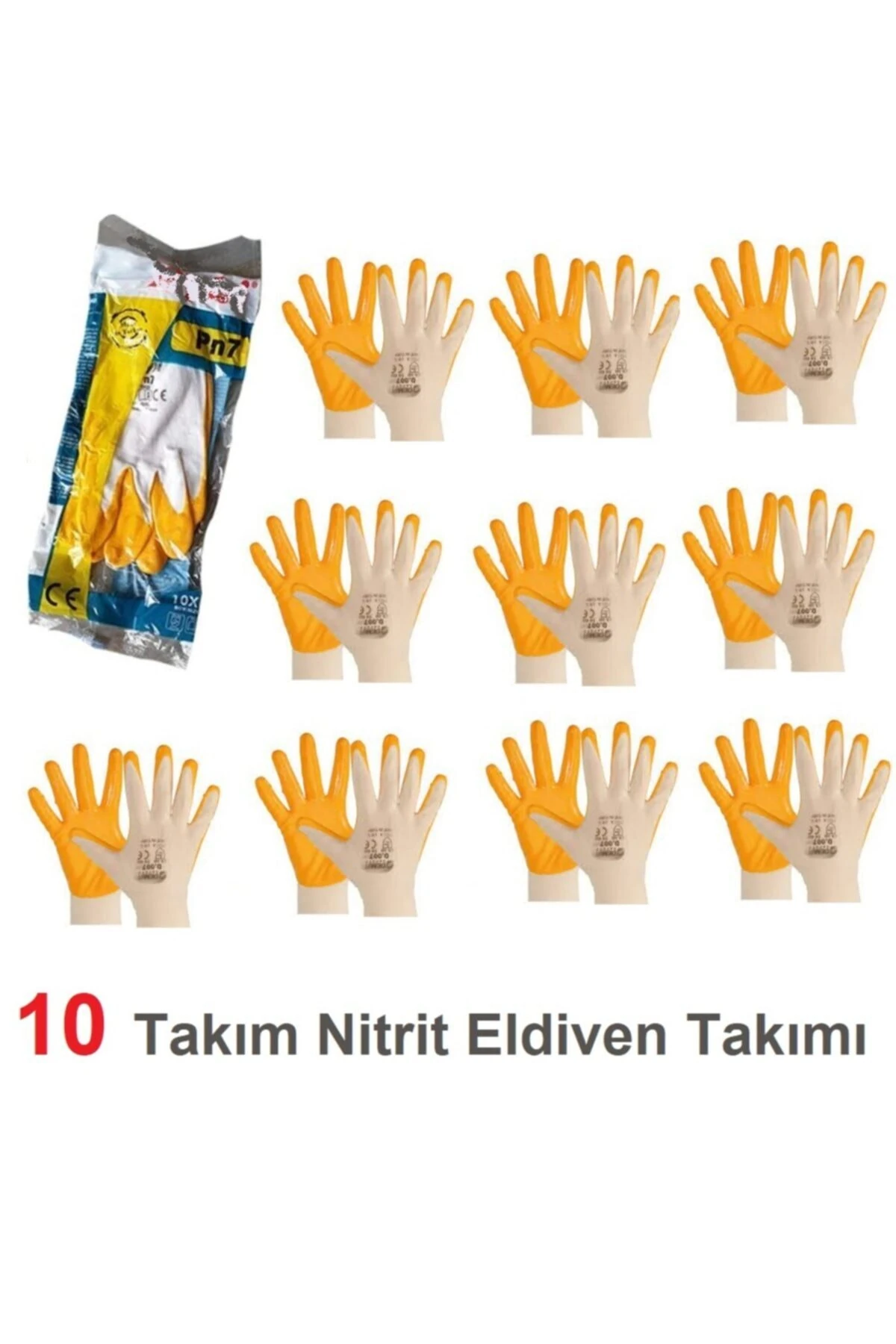 Demir Çalışma Koruyucu Nitril Eldiven Seti 10 Lu Takım Eldiven Xl Pamuklu Örme Lateks Kaplama