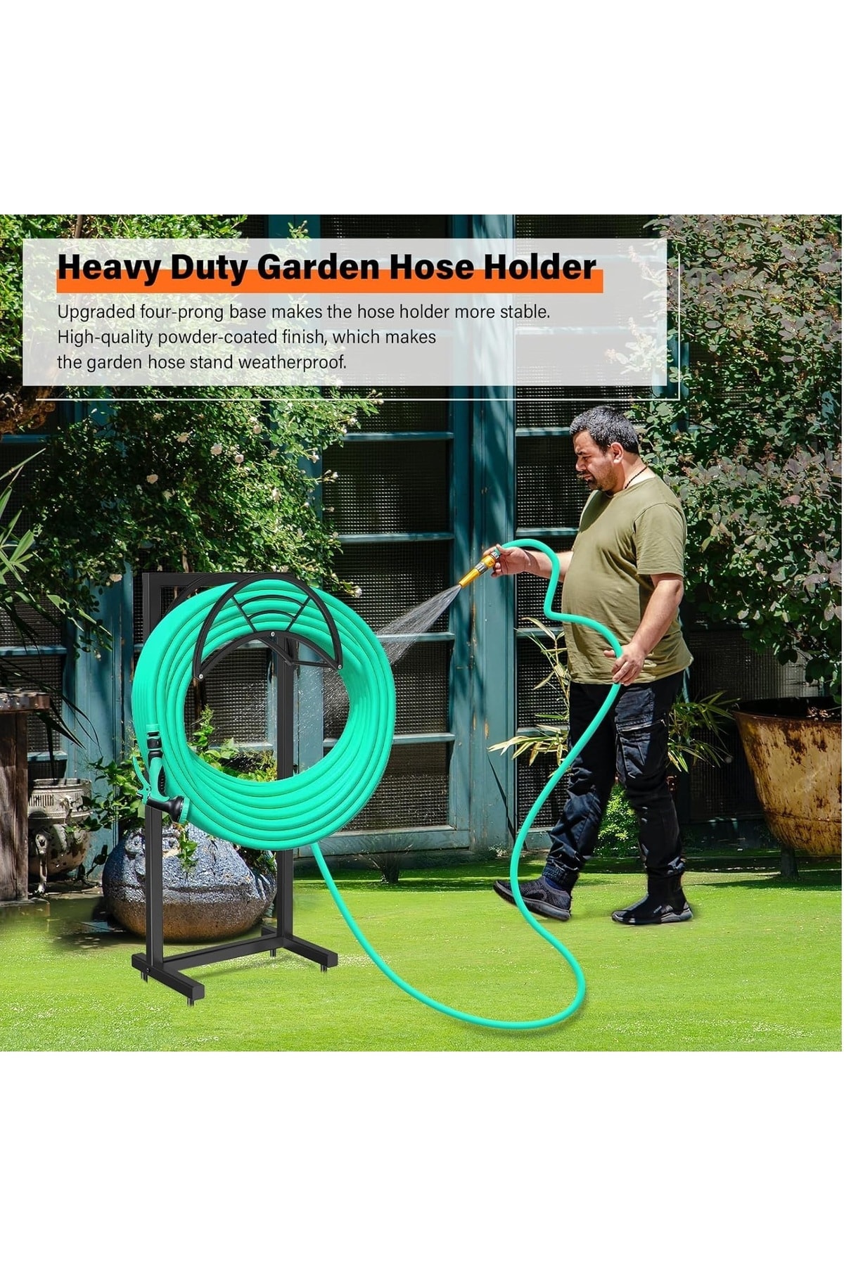 Hortum Toplama Aparatı Bahçe Su Hortumu Dolama Makarası Standlı Metal Hortum Dolama