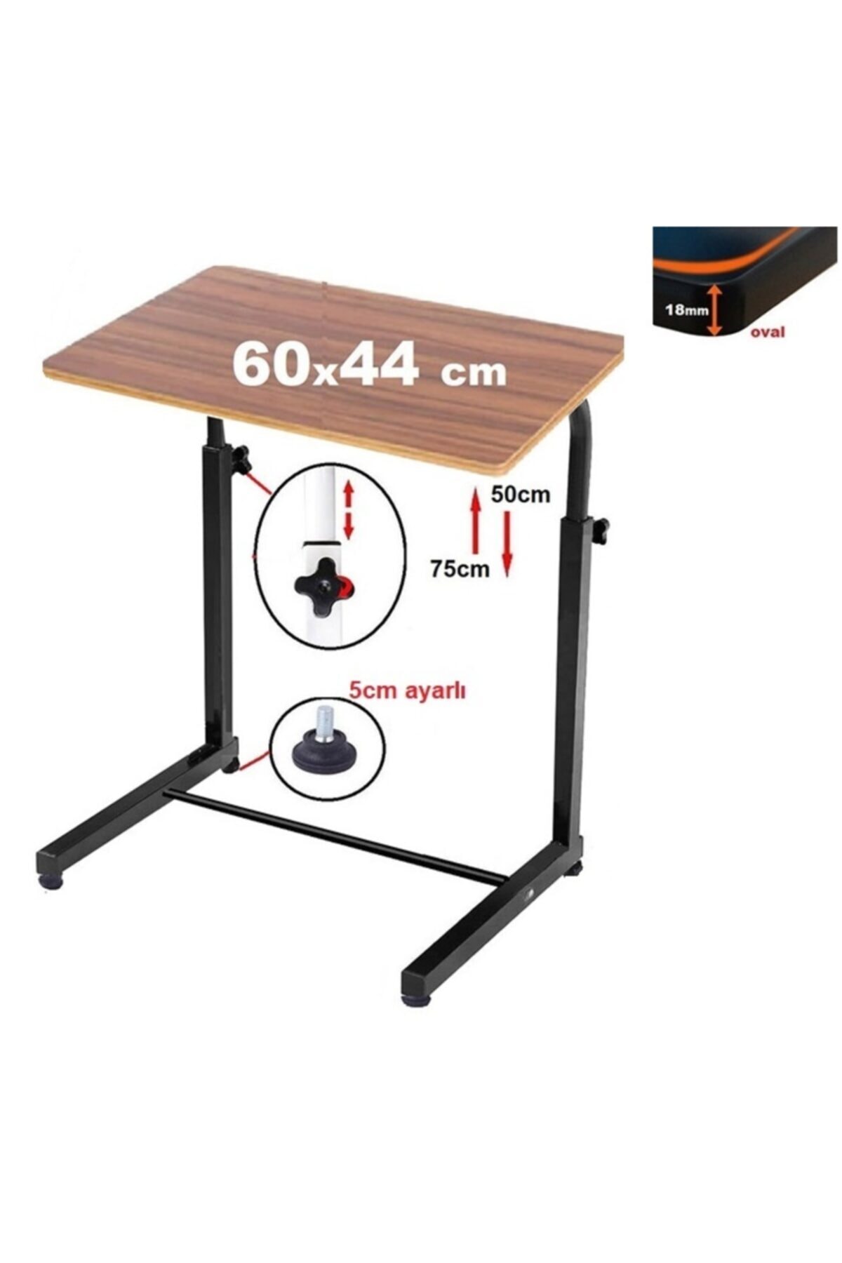 Çocuk Ders Çalışma Notebook Masası Boyu Ayarlanabilir Çekyat Sehpası Ceviz Renk Çocuk Odası 60x44cm