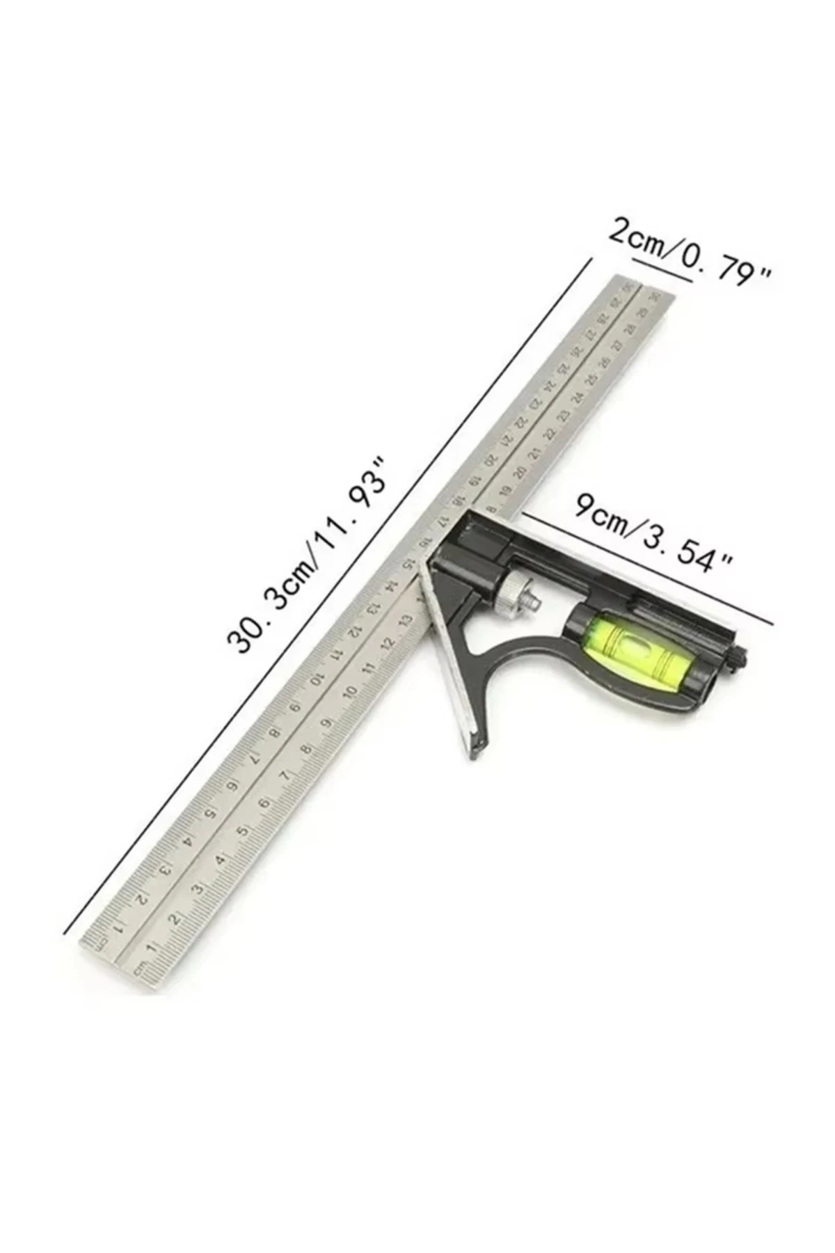 Kombine Metrik Gönye Alüminyum Su Terazili 300mm 45-90 Derece Kombine Cetvel