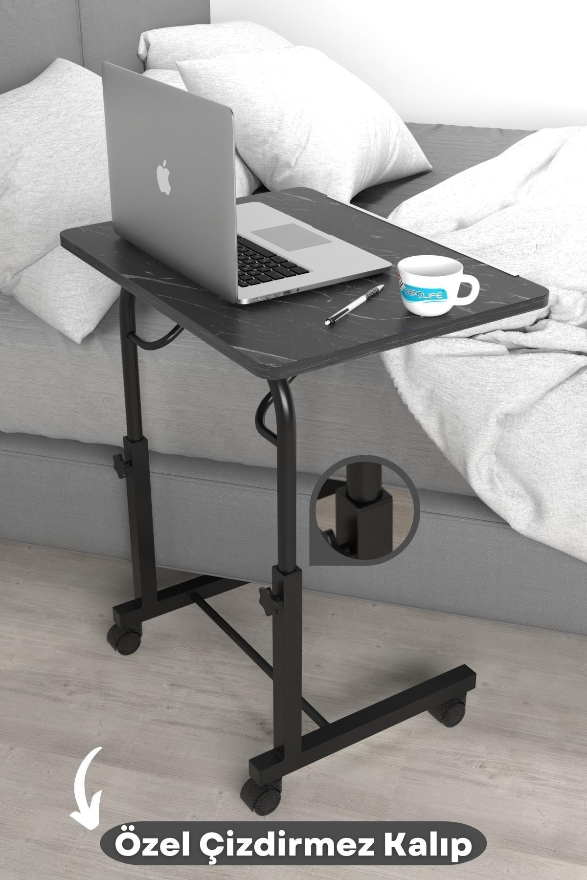 Eğim Yükseklik Ayarlı Laptop Sehpası Kahvaltı Ders Çalışma Bilgisayar Masası Metal Ayak Tekerlekli