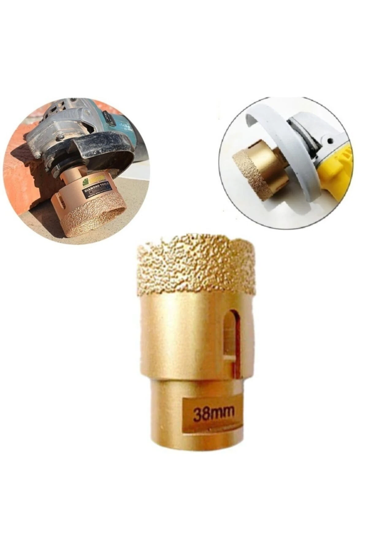 Mermer Granit Panç Fayans Beton Kaya Delme Ucu 38mm Sarı Elmas Avuç Taşlama Uyumlu (m14) Karot Delik