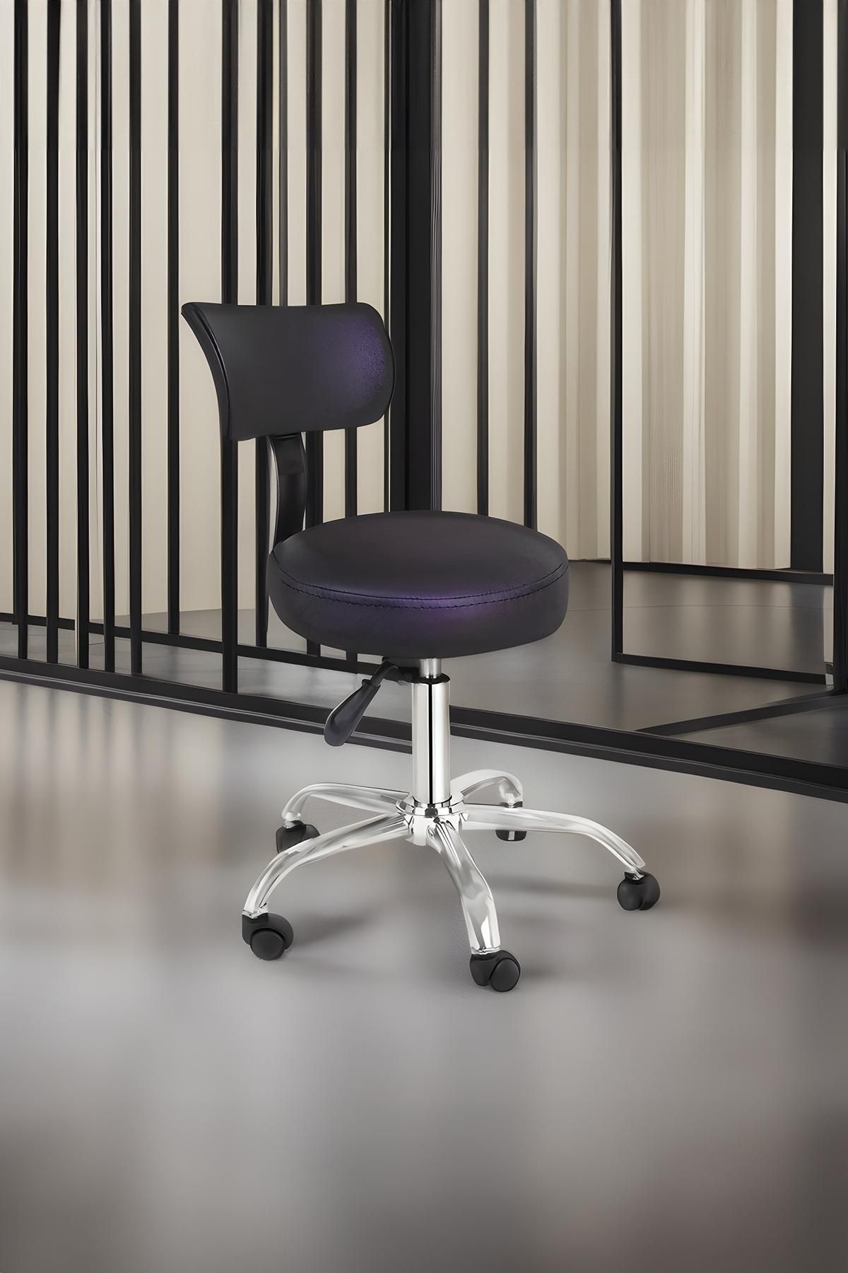 Ofis Laboratuvar Öğrenci Büro Tabure Metal Ayak Tekerlekli Sandalye Sırt Dayama Çalışma Koltuğu