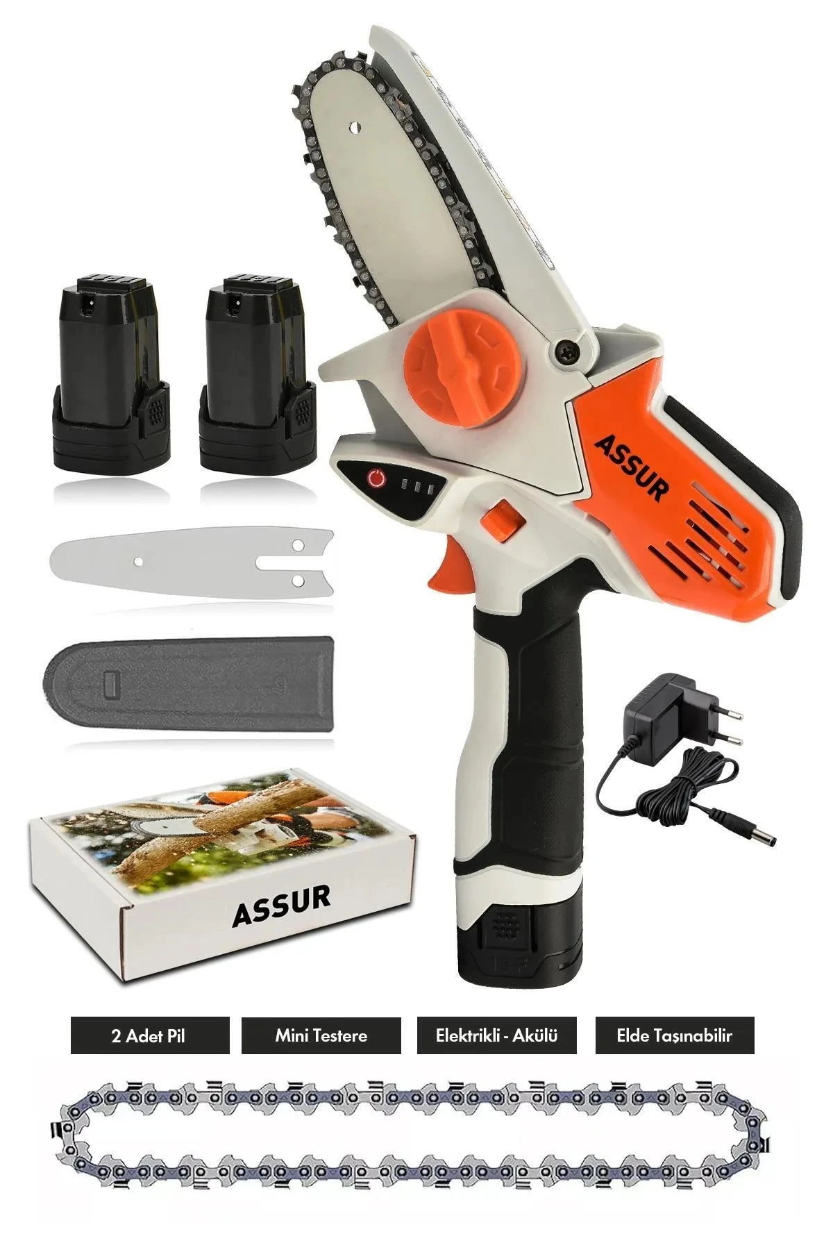 Şarjlı zincirli testere ağaç ahşap kesmek için Şarjlı çift akülü testere ağaç dal budama testeresi