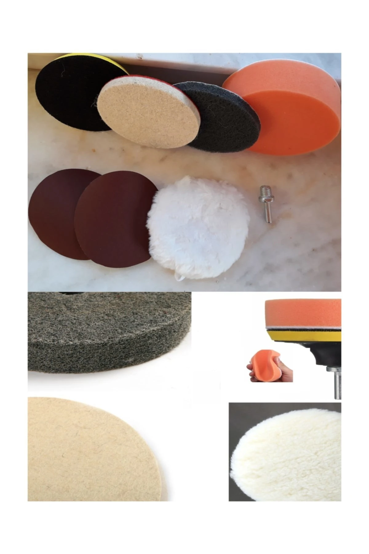 Polisaj Seti Oto Kaporta Boya Cizik Giderici Ve Fayans Metal  Parlatma Yün Keçe Sünger Zımpara