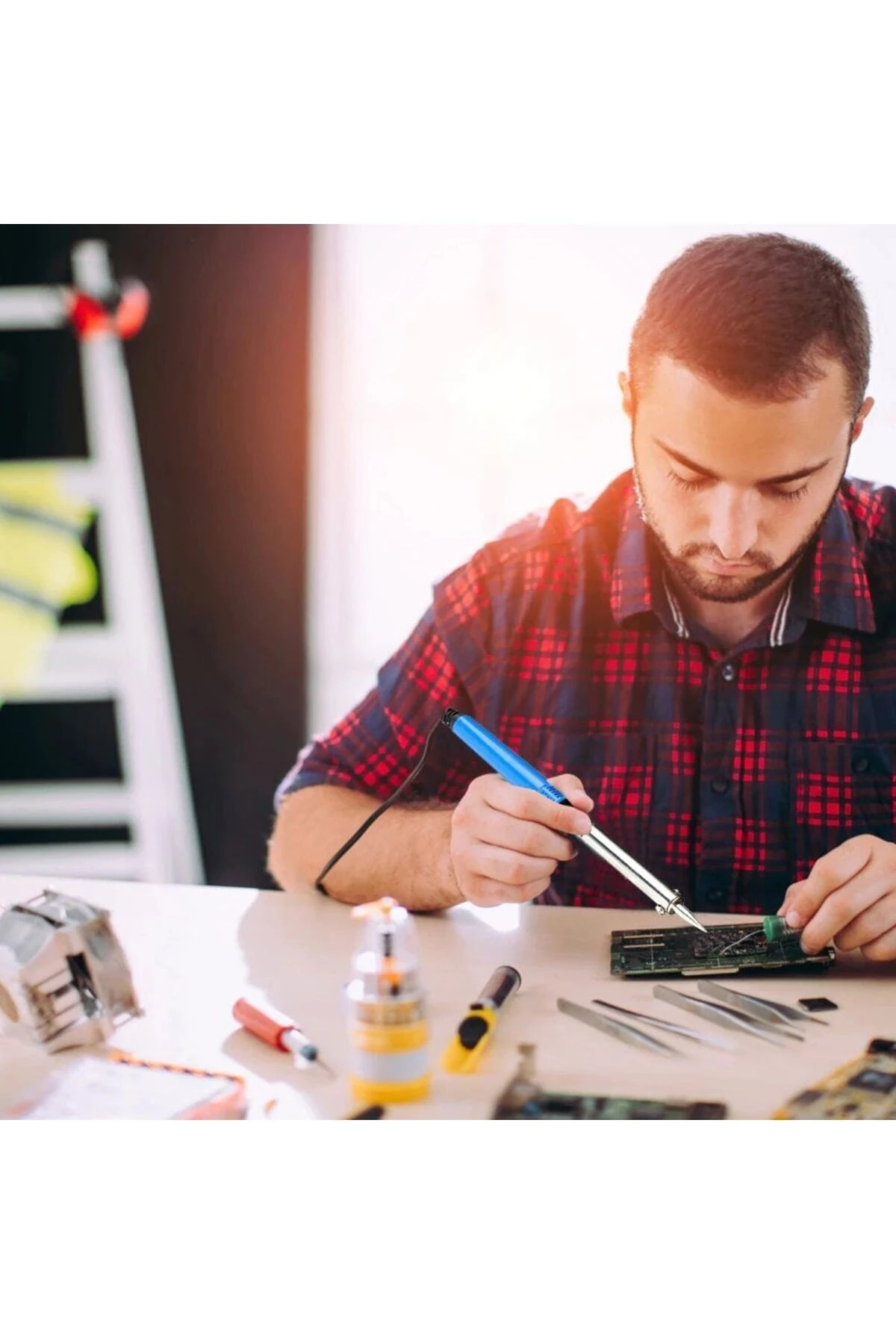 40 Watt Profesional Kalem Havya Lehim Pompası Sehpası Lehim Pastası Elektronikçi Takım Seti
