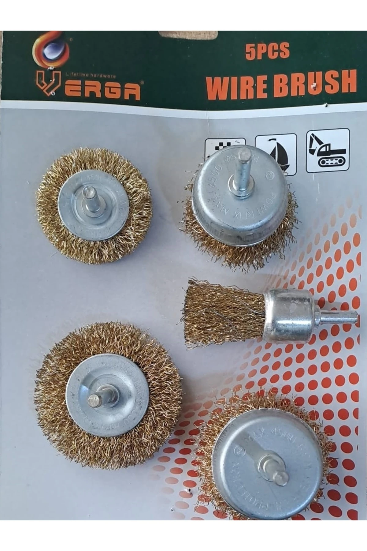 5 Parça Pimli Matkap Için Tel Fırça Seti Prinç Kaplı Çelik Tel Fırça Silindir. Konik Set