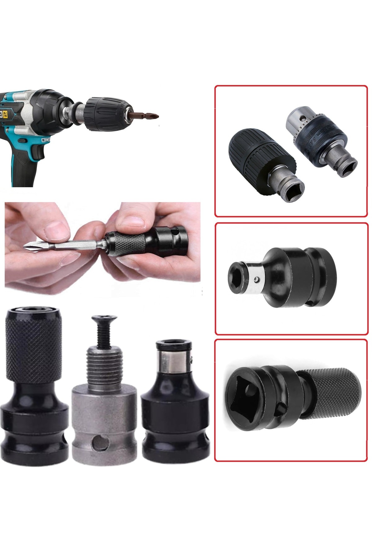 Torklu Somun Sıkma Bijon Sökme Darbeli Matkap için Bits Adaptörü 4lü Set Yaylı Ağır hizmet Mandreni