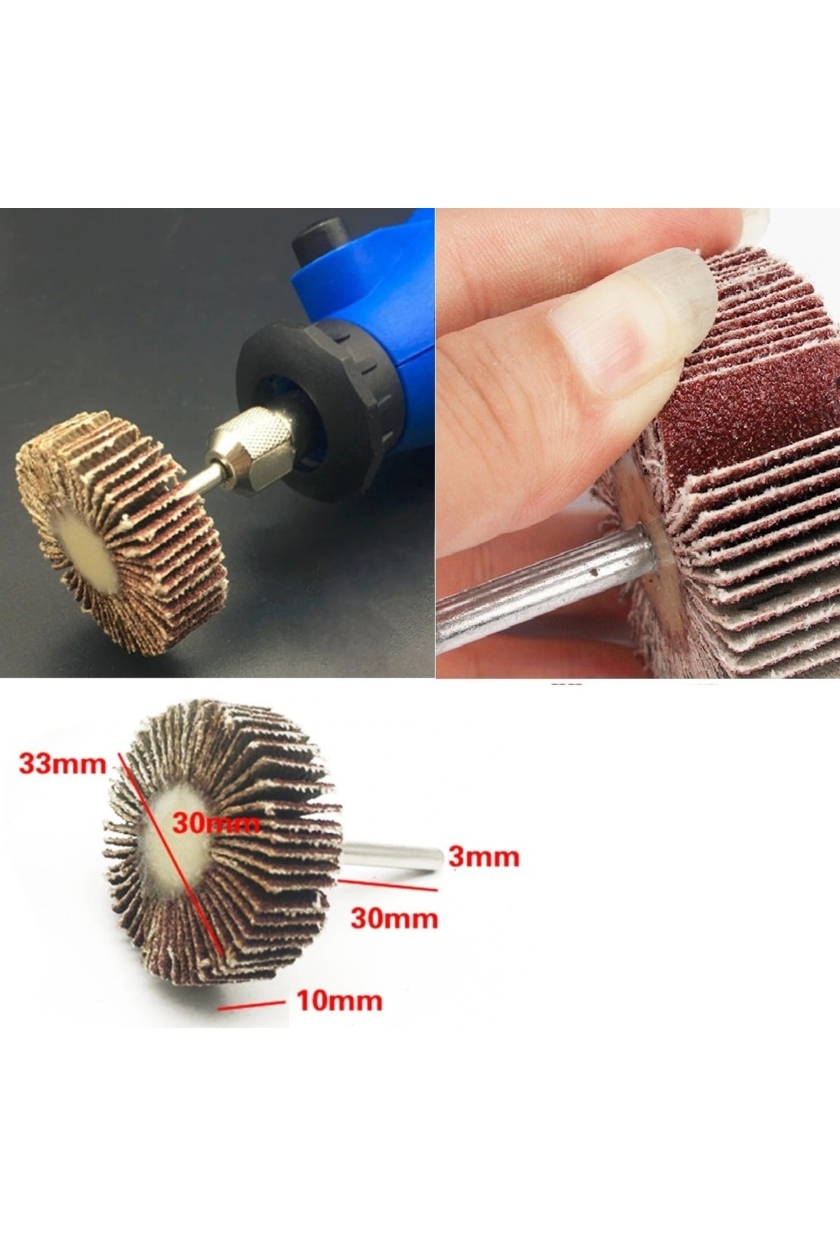 Mini Gravür Makinaları Için Mop Flap Disk Zımpara Seti 8li 3mm Sap Çoklu Yaprak Zımpara Takımı