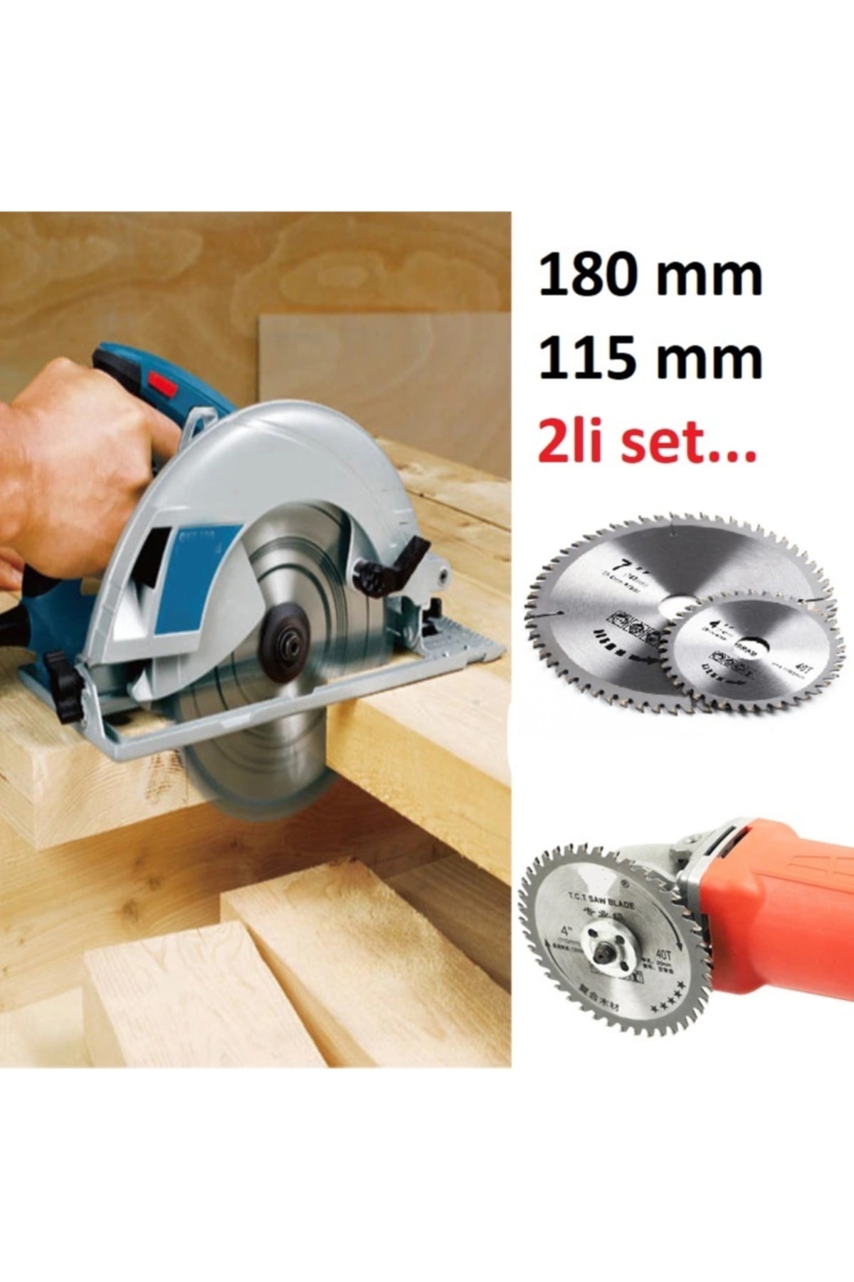 180mm ve 115mm Ahşap Sunta Kesme Diski Elmaslı Turbo Kesici Daire Testere Tct Blade 2li Set