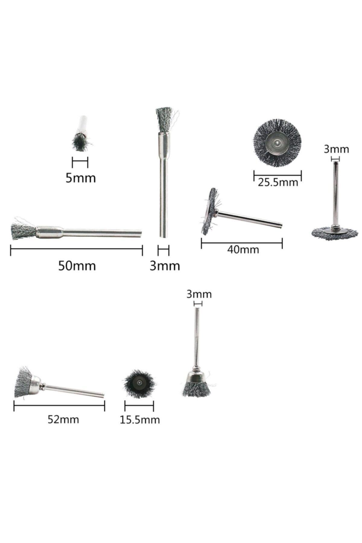 Dremel Uyumlu 9 Parça Çelik Tel Fırça Polisaj Zımparalama Pas Kir Temizleme Hazırlama Parlatma Set