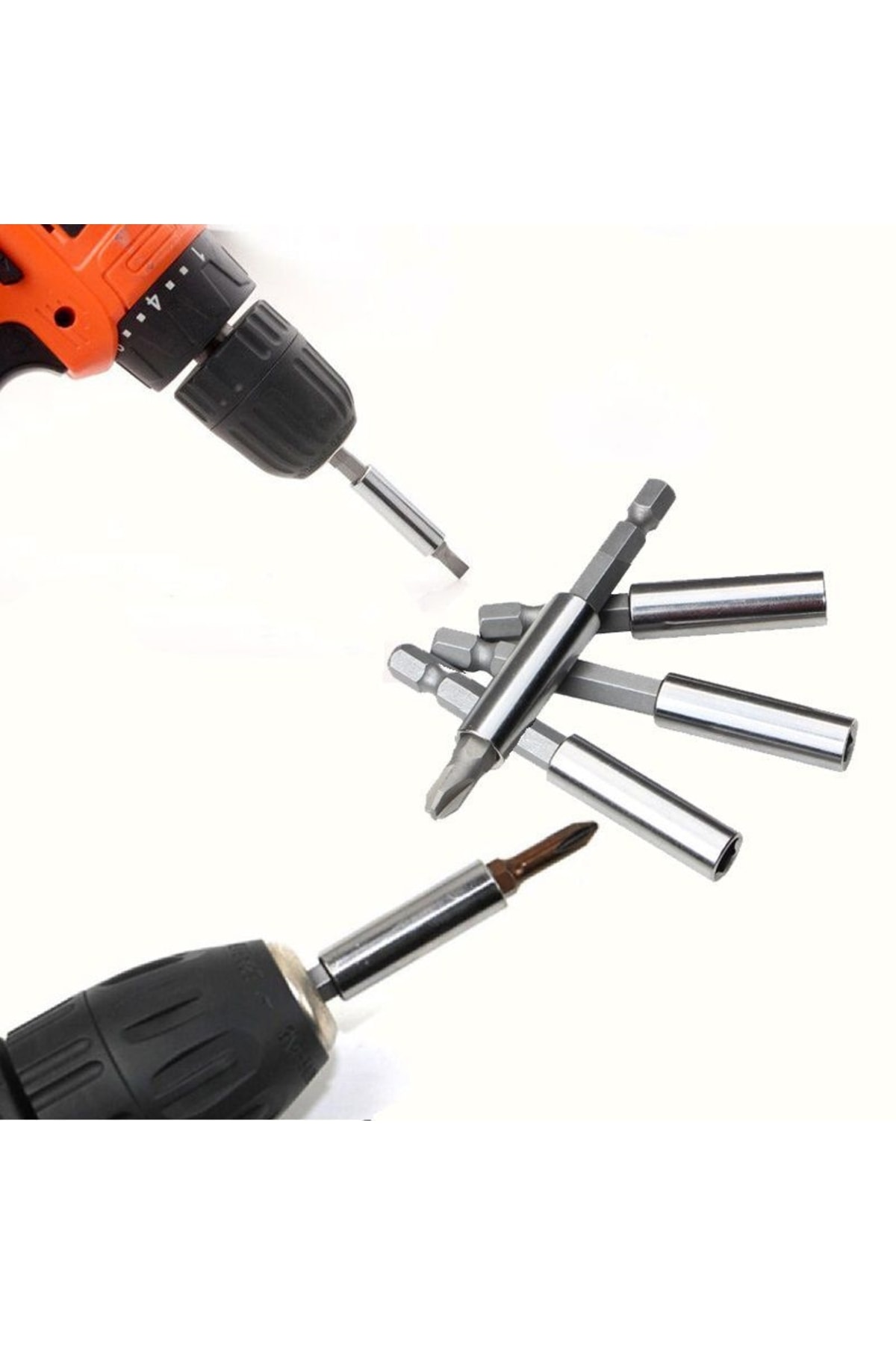 Altıgen 1/4 Hex Bits Şaftlı Manyetik Hızlı Vidalama Uzatma Aparatı Vida Metal Ahşap Düz 4 Adet Uç