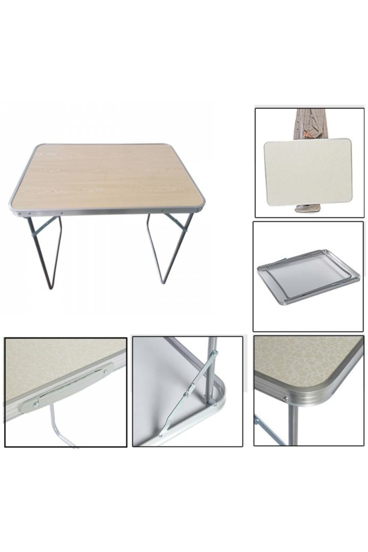 Alüminyum Kamp Piknik Balkon Bahçe Masası Katlanır Ayaklı Taşıma Kolu 60x80cm
