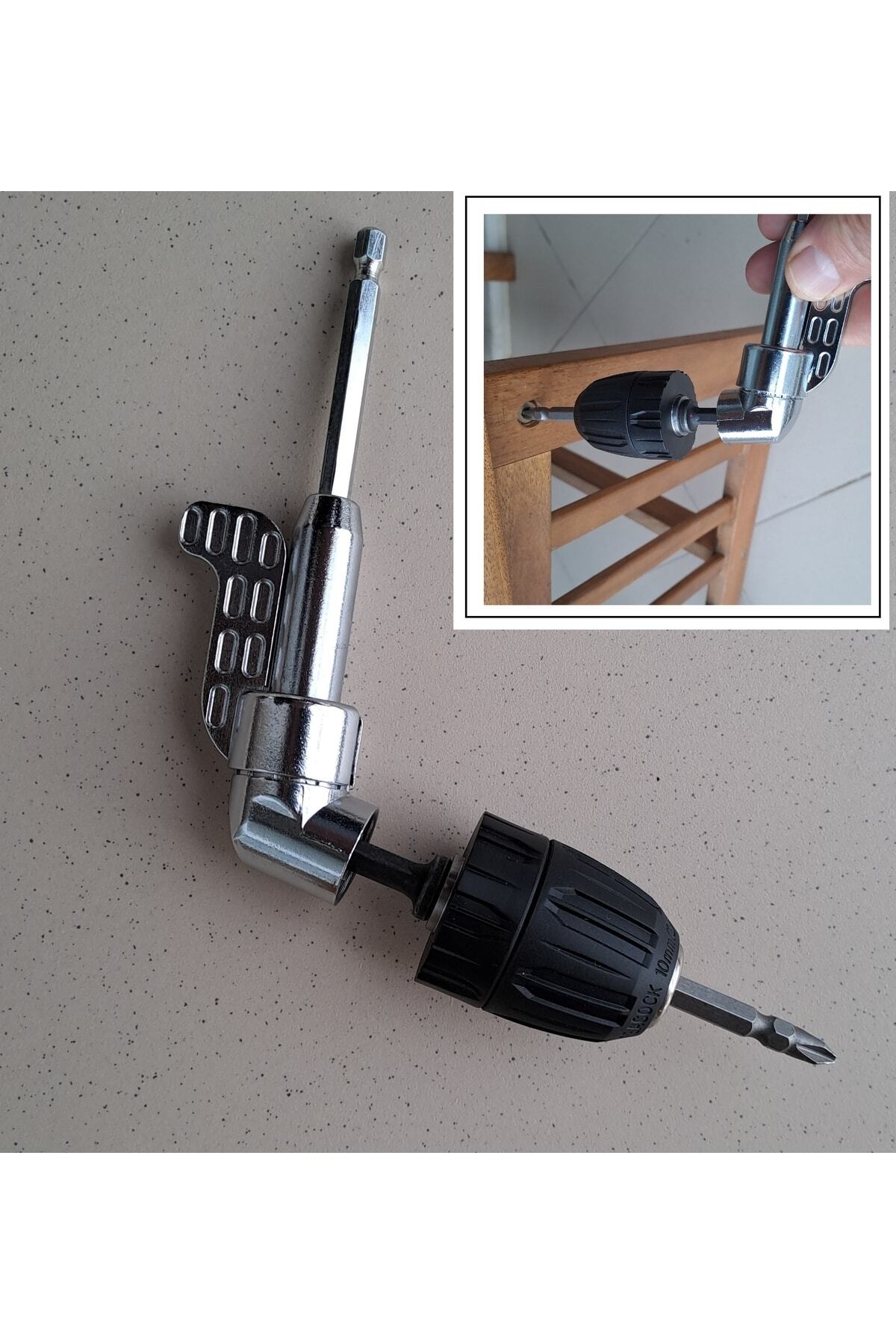 Mandrenli Köşe Vidalama Delme Kör Nokta Aparatı 1/4 Hex Matkap Vidalama Adaptörü Altıgen Saplı 3lü