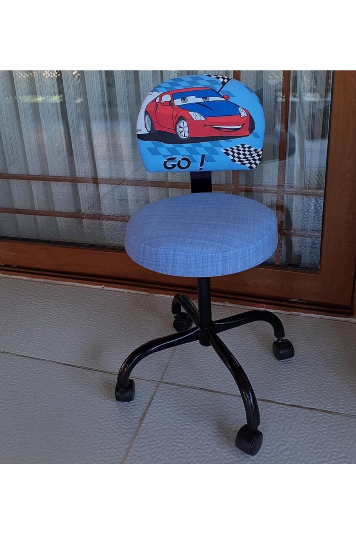 Araba Ralli Desenli Çocuk Ders Çalışma Oyun Faliyet Koltuğu Çocuk Odası Için Koltuk Mavi